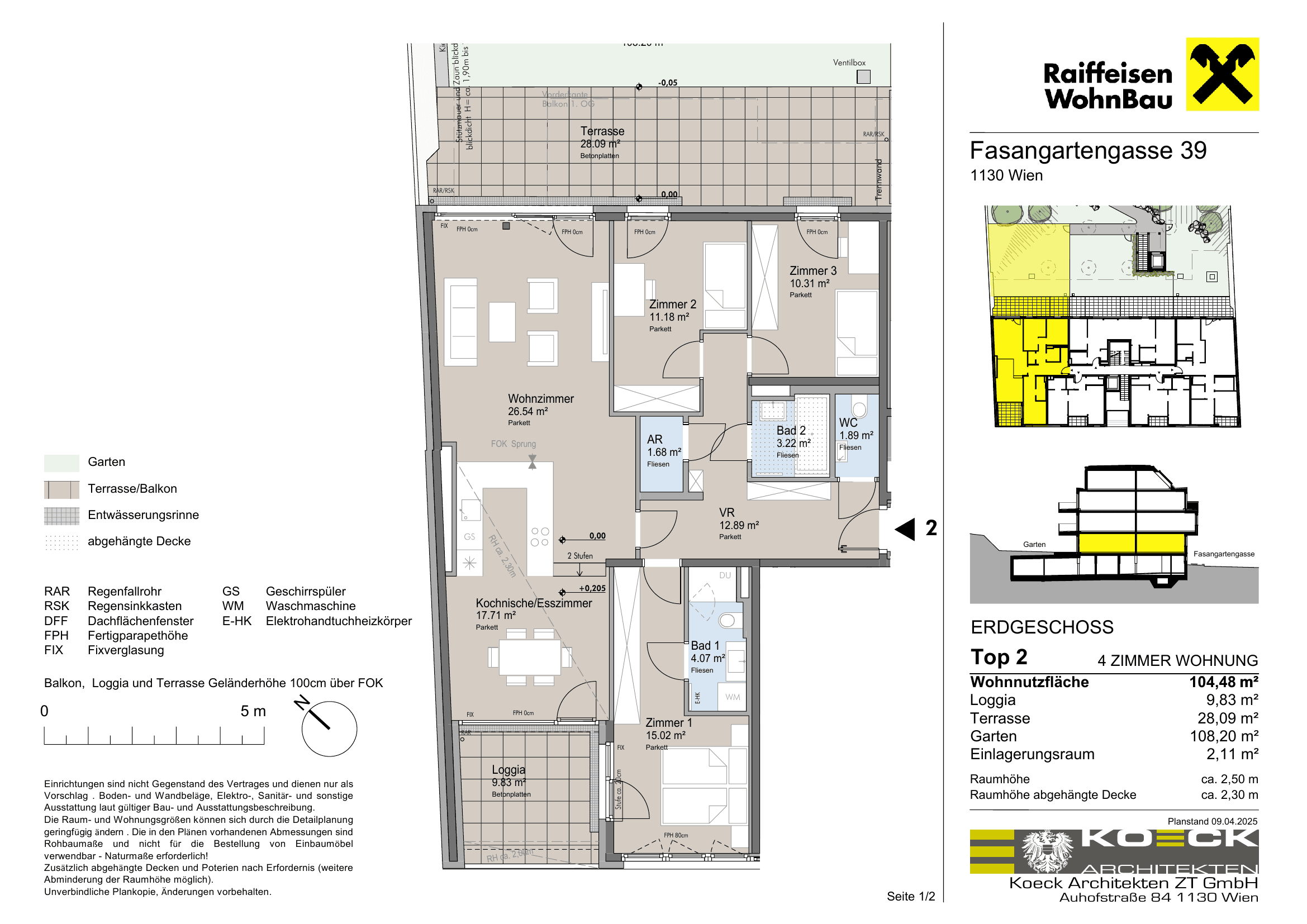 Grundriss Top 2 — Fasangartengasse 39 — 4 Zimmer — 104,7 m² — Ground floor — Grundriss 1/2