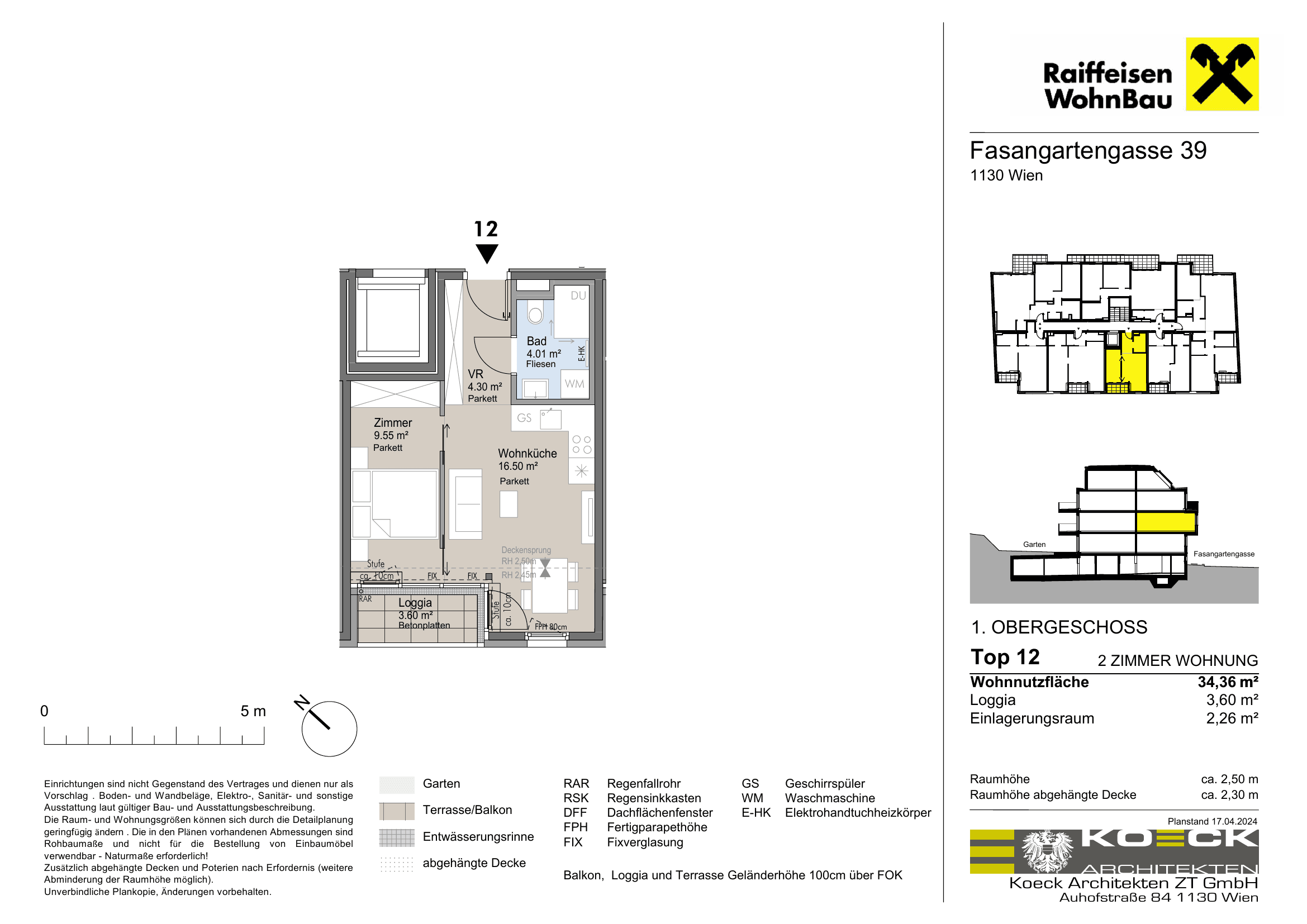 Grundriss Top 12 — Fasangartengasse 39 — 2 Zimmer — 34,4 m² — 1st floor