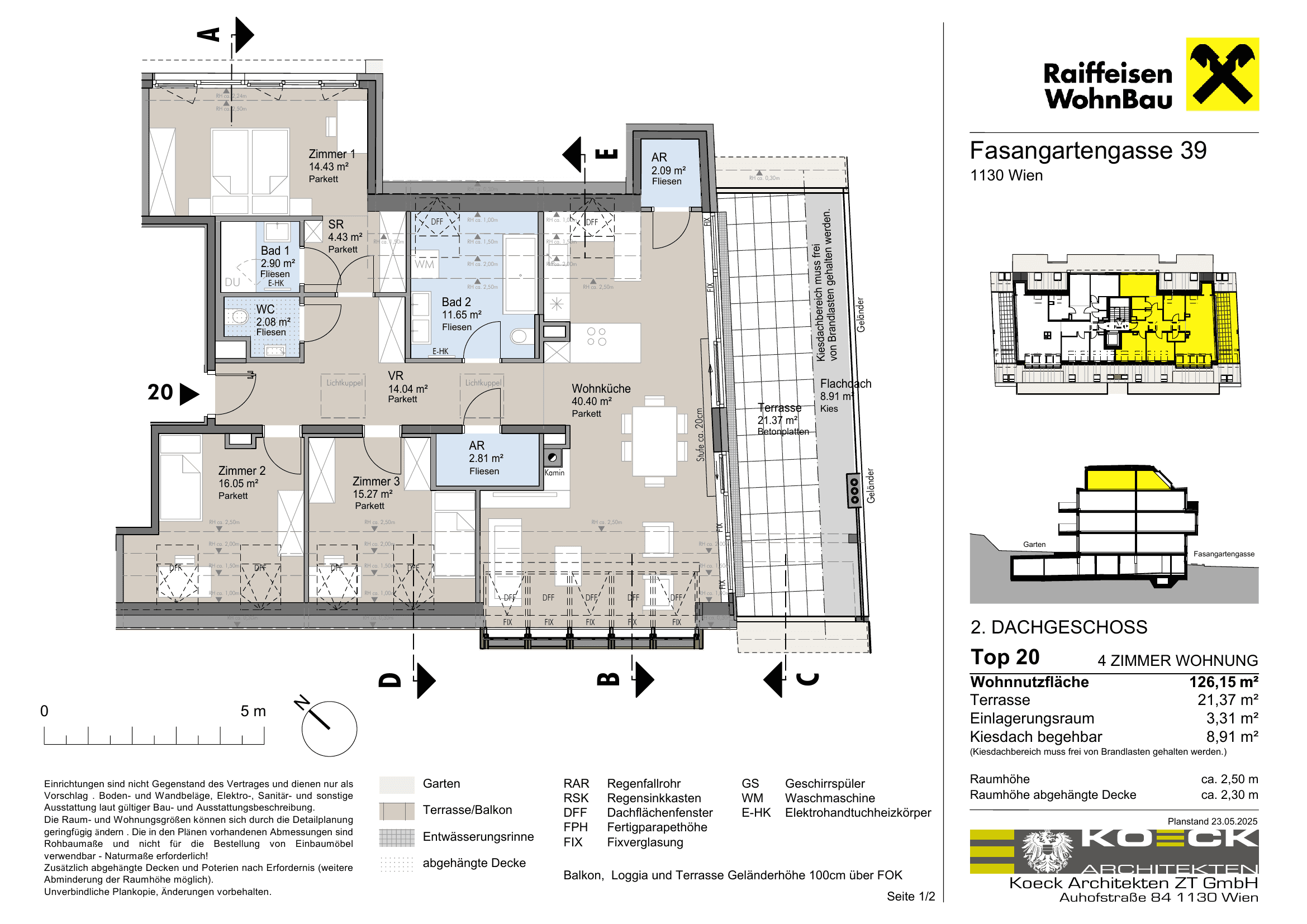 Grundriss Top 20 — Fasangartengasse 39 — 4 Zimmer — 126,6 m² — 2nd attic floor — Grundriss 1/2