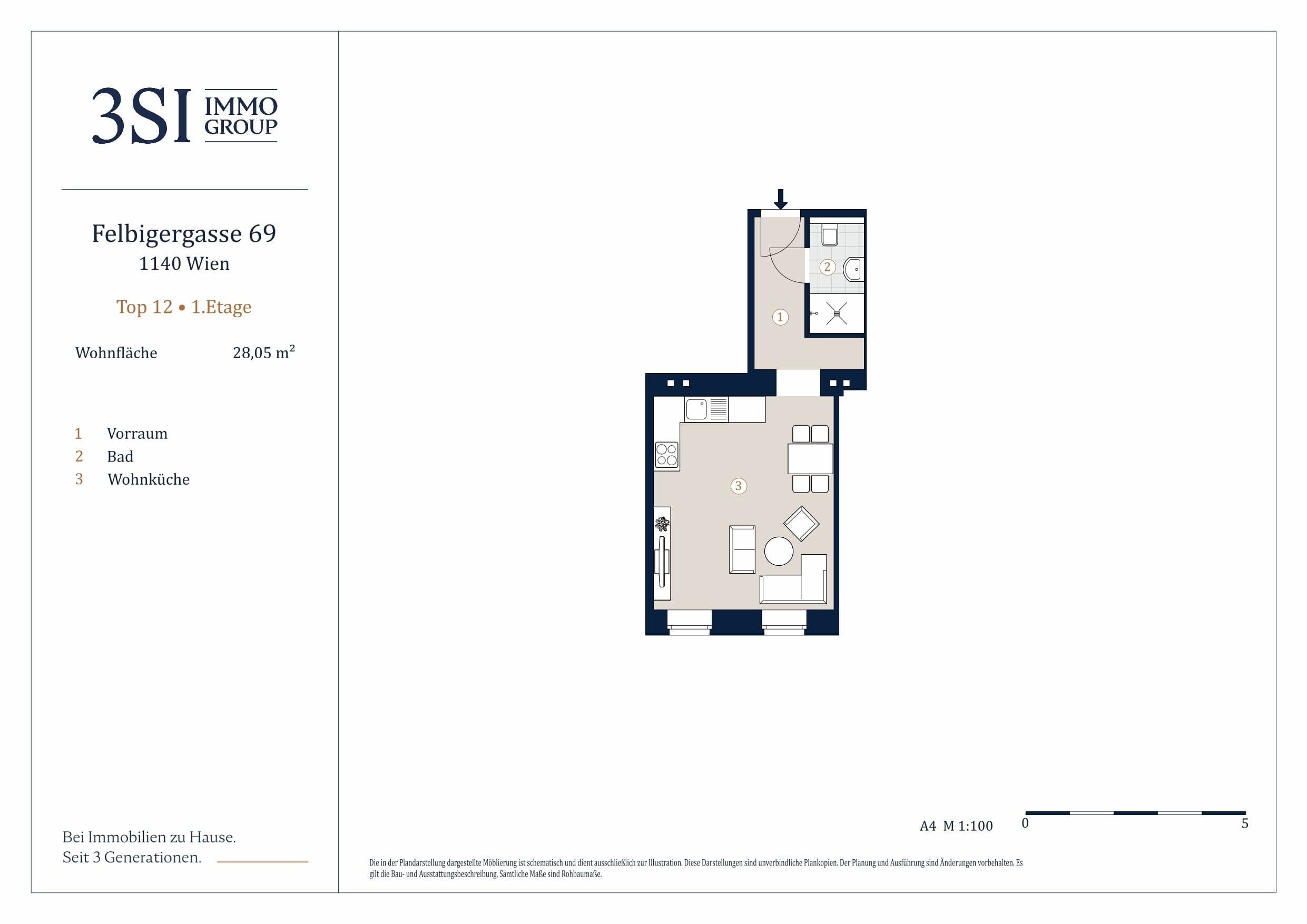 Grundriss Top 12 — Felbigergasse 69 — 1 Zimmer — 28,1 m² — 1st floor