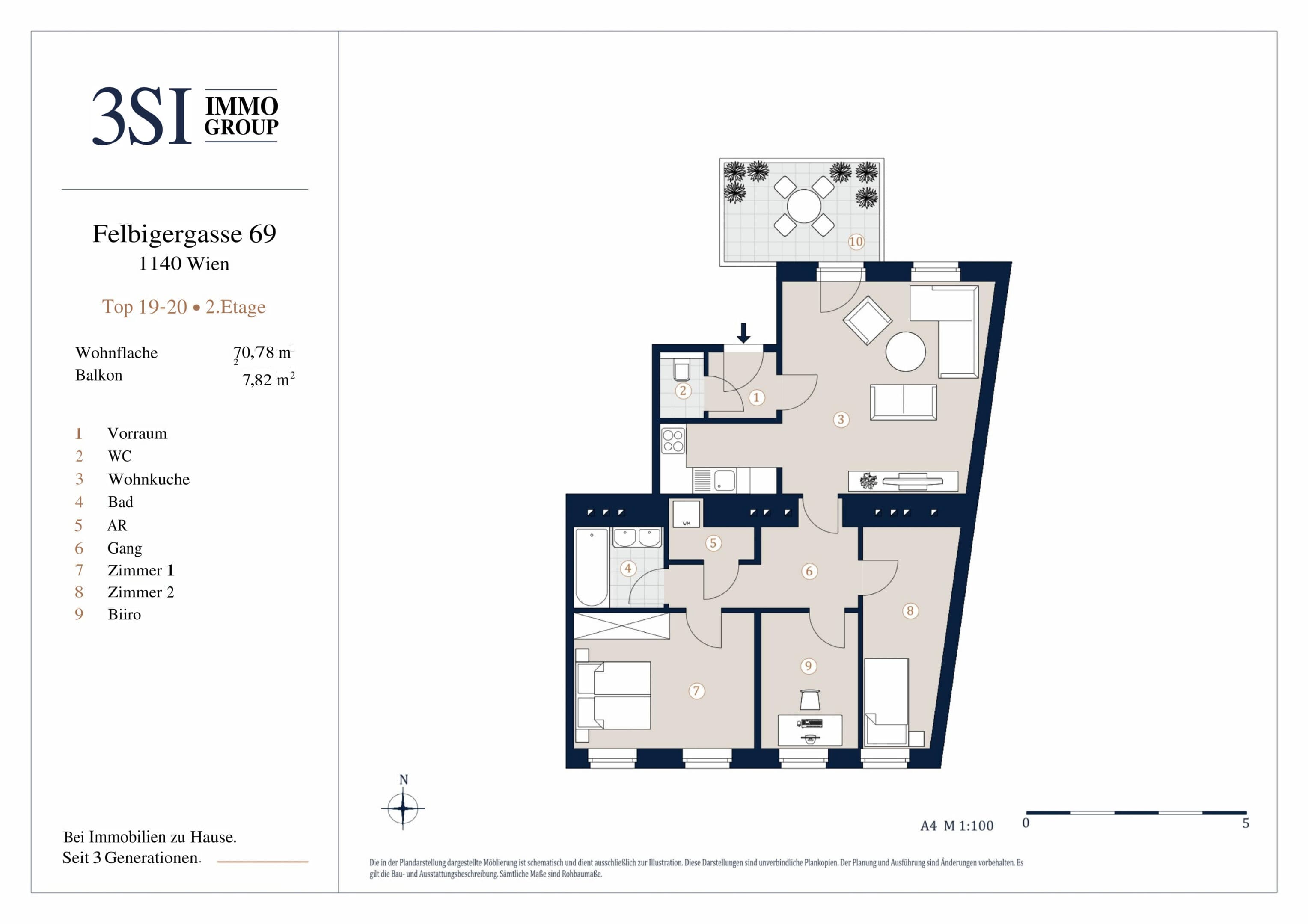 Grundriss Top 19-20 — Felbigergasse 69 — 4 Zimmer — 70,8 m² — 2nd floor