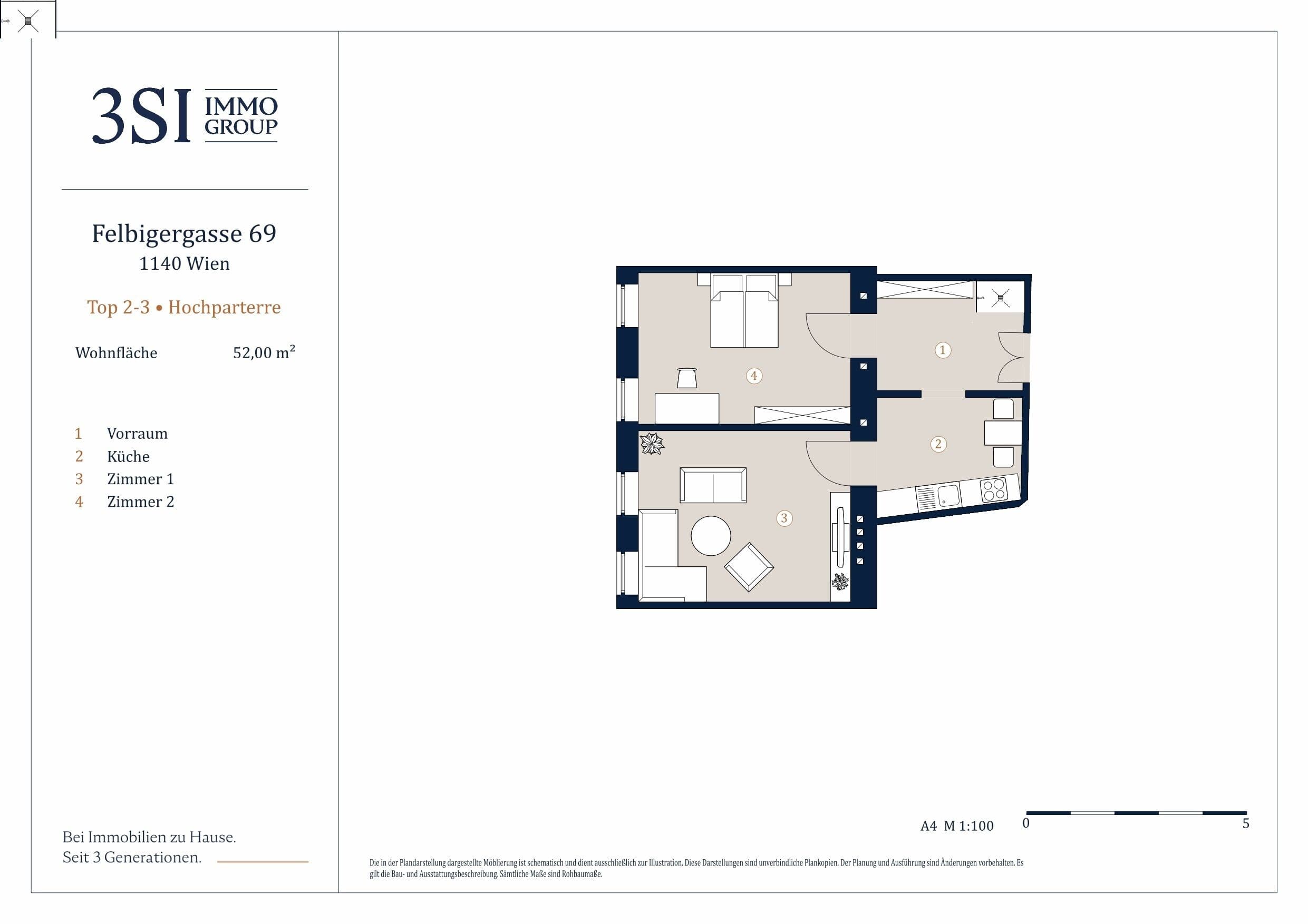 Grundriss Top 2-3 — Felbigergasse 69 — 2 Zimmer — 52 m² — Ground floor