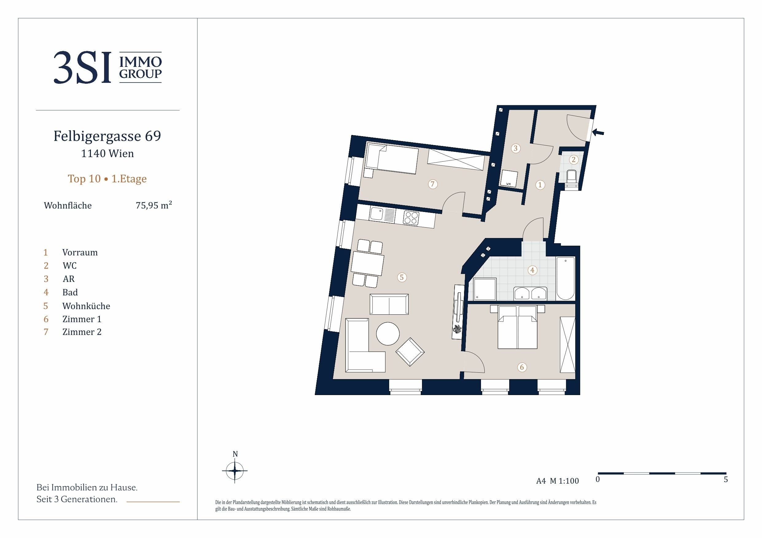 Grundriss Top 10 — Felbigergasse 69 — 3 Zimmer — 76 m² — 1st floor