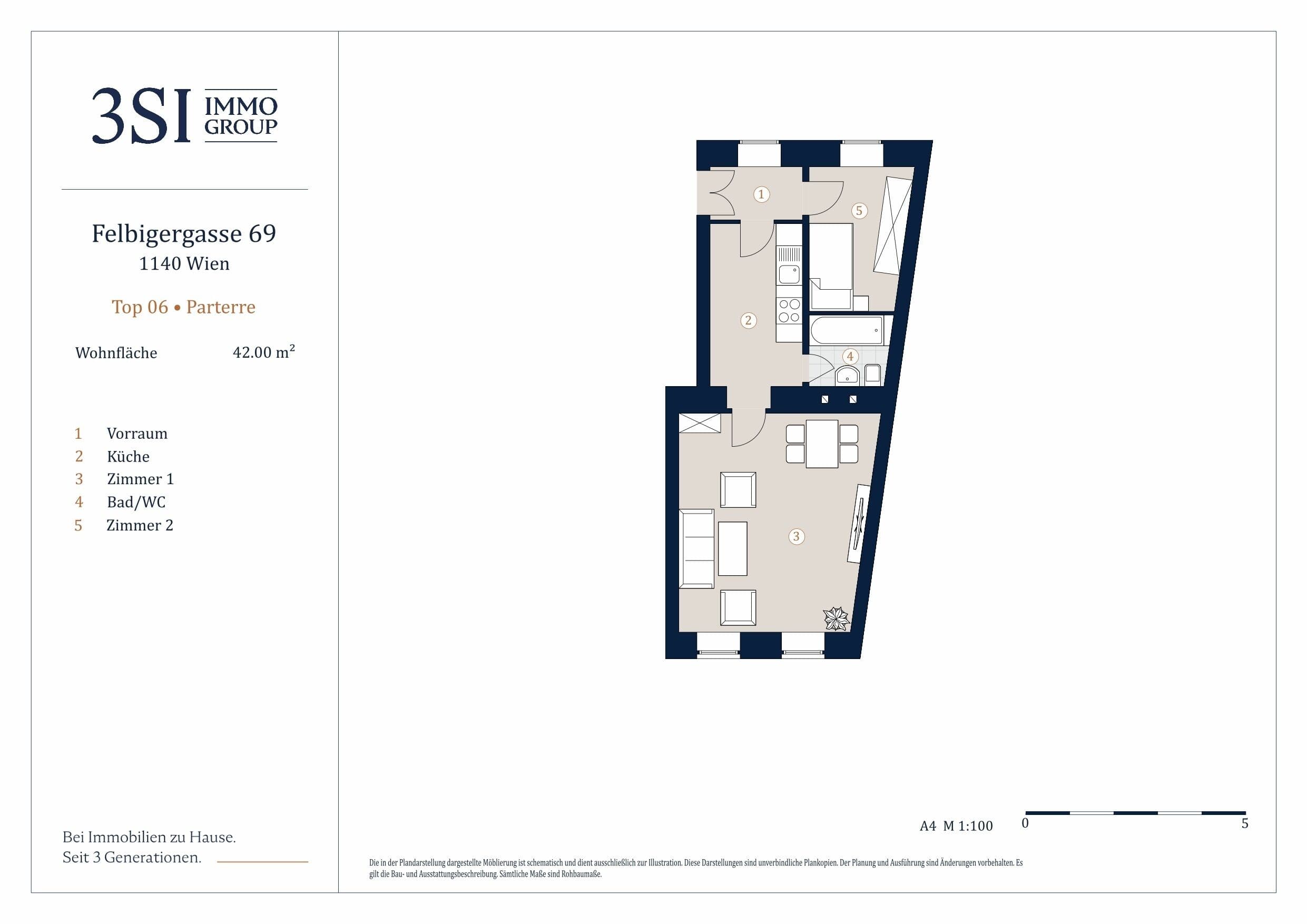 Grundriss Top 6 — Felbigergasse 69 — 2 Zimmer — 42 m² — Ground floor