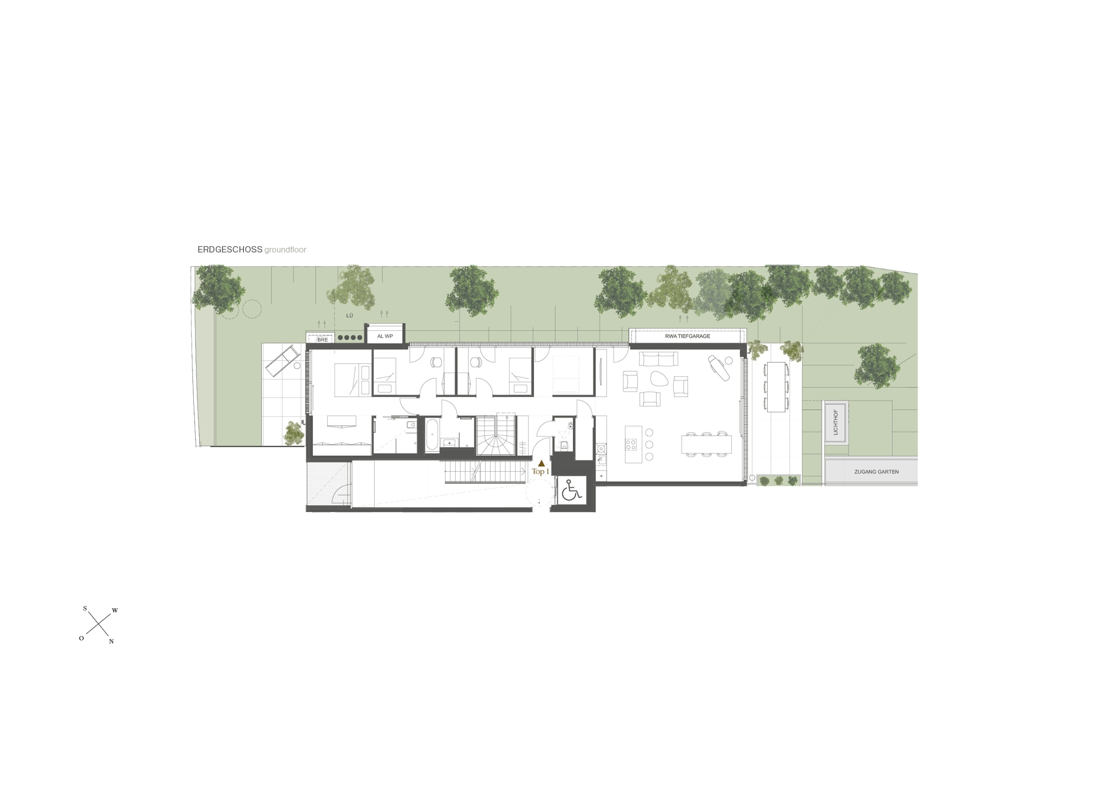 Grundriss TOP 01 — Finest — 5 Zimmer — 252,8 m² — Garden Apartment: Elegantes Apartment mit drei Terrassen und großzügigem Garten, Crownd. Signature, Virtuelle Tour — Grundriss 2/6