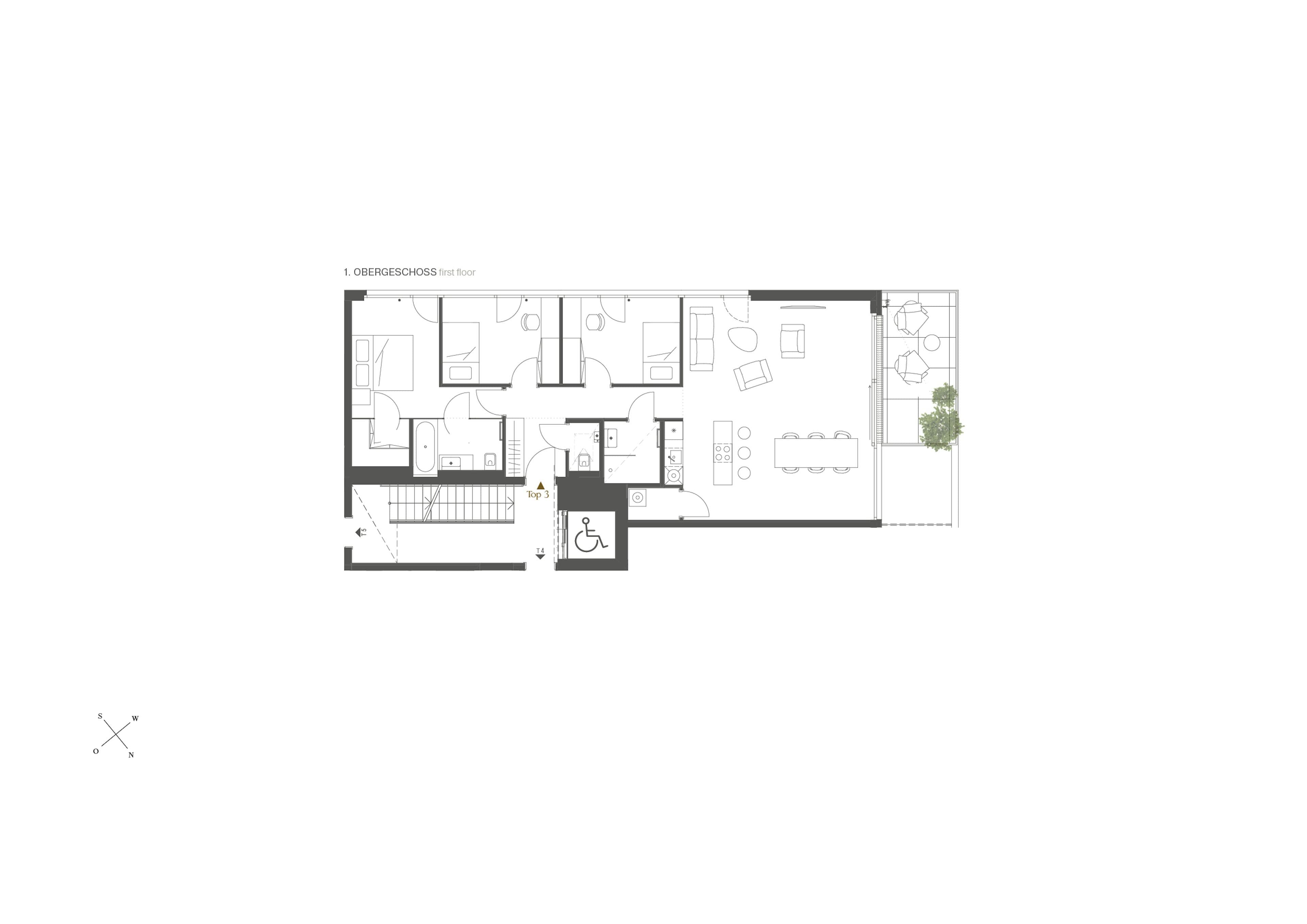 Grundriss TOP 03 — Finest — 4 Zimmer — 104,5 m² — Modern Apartment: Familienapartment mit elegantem Wohnflair und Grünblick — Grundriss 1/4