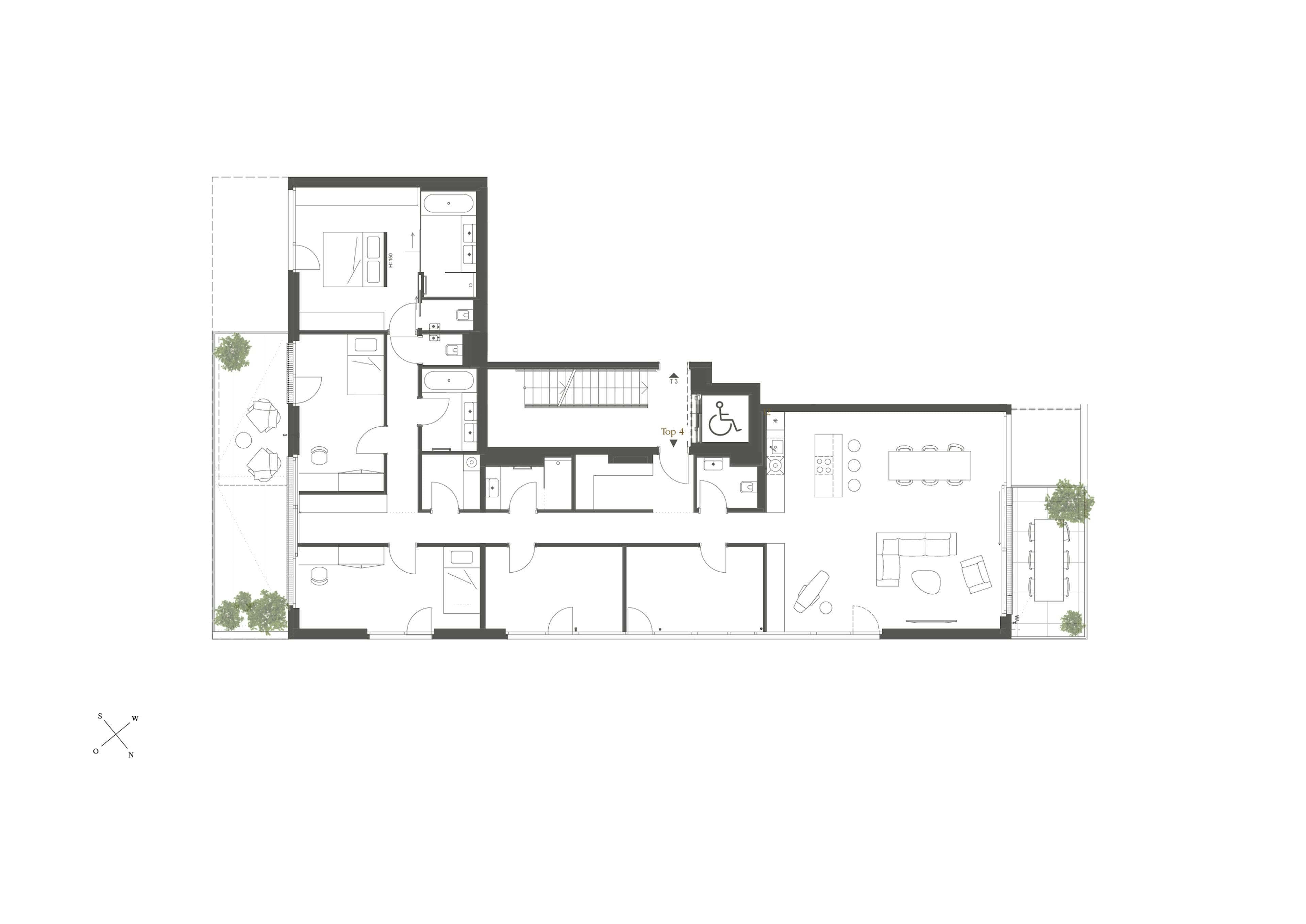 Grundriss TOP 04 — Finest — 6 Zimmer — 186,4 m² — Modern Apartment: Smart geplanter Erstbezug mit großzügigen Balkonen — Grundriss 1/4