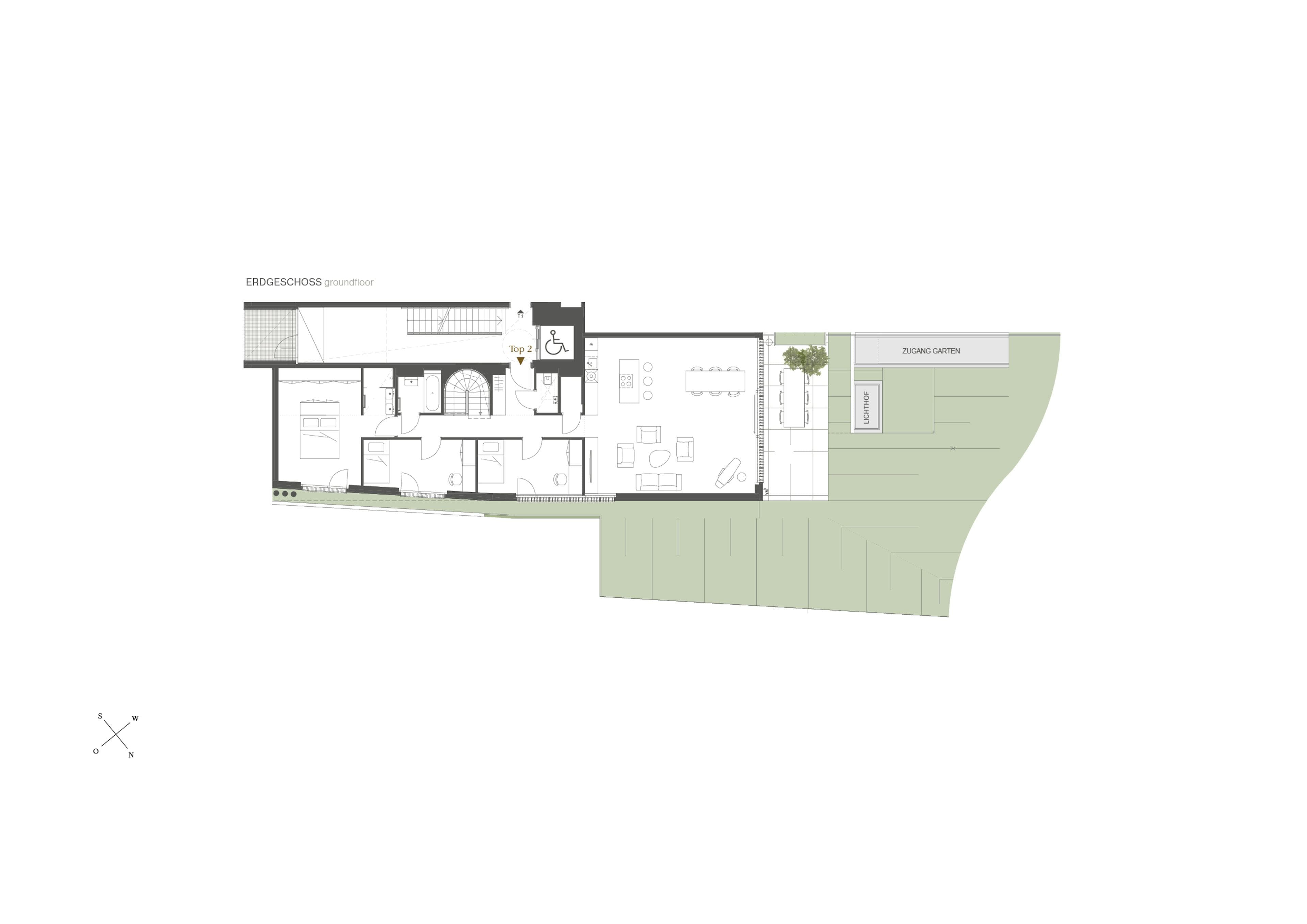 Grundriss TOP 02 — Finest — 4 Zimmer — 262,3 m² — Garden Apartment: Privater Indoor Spa-Bereich inklusive Pool im Garten, Crownd. Signature, Virtuelle Tour — Grundriss 2/9