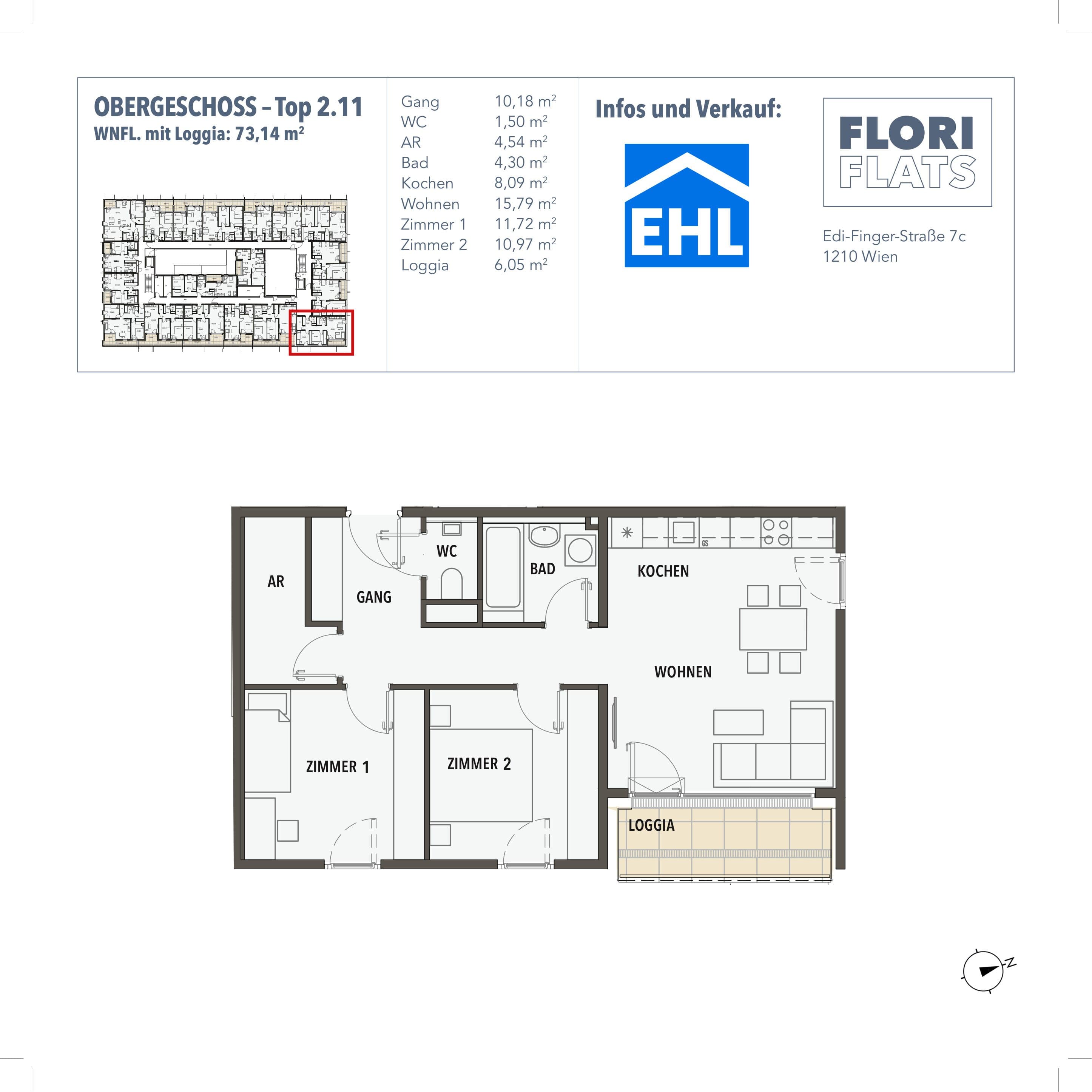 Grundriss 11 — Flori Flats — 3 Zimmer — 67,1 m² — 1st floor