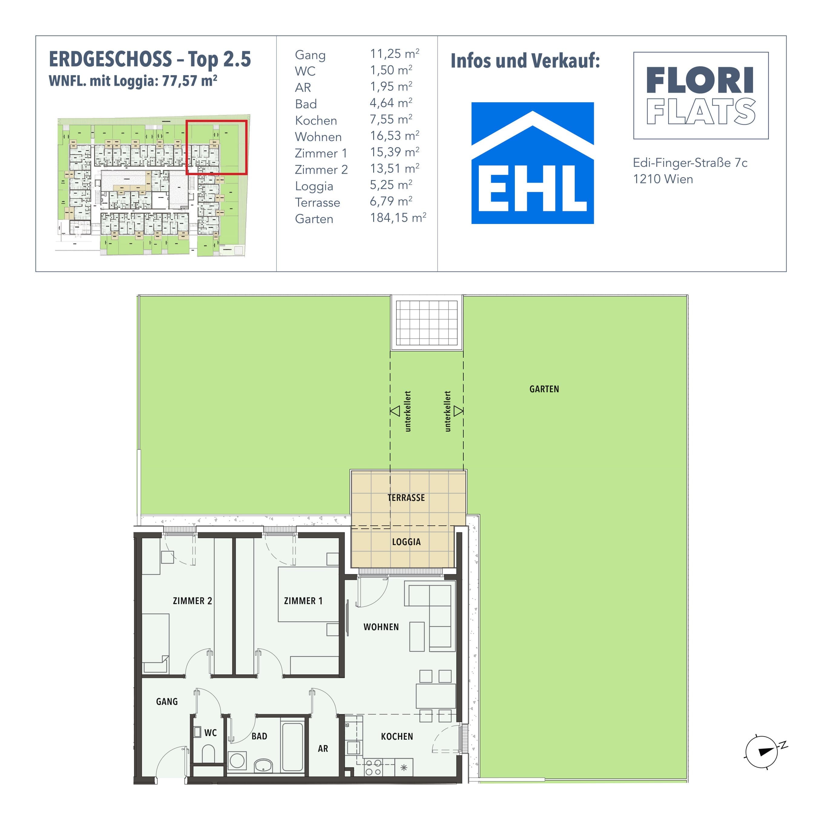 Grundriss 5 — Flori Flats — 3 Zimmer — 72,3 m² — Ground floor