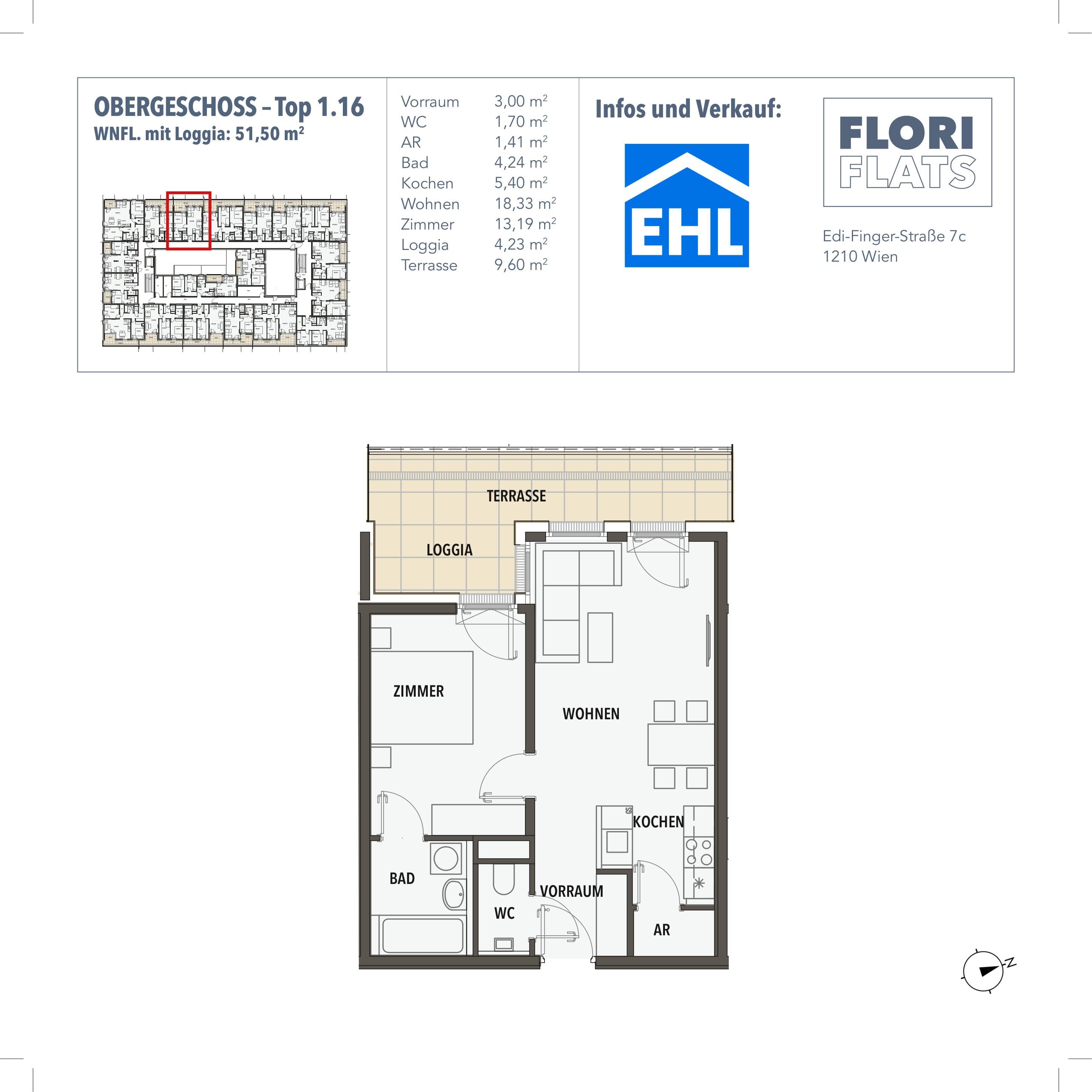 Grundriss 16 — Flori Flats — 2 Zimmer — 47,3 m² — 1st floor