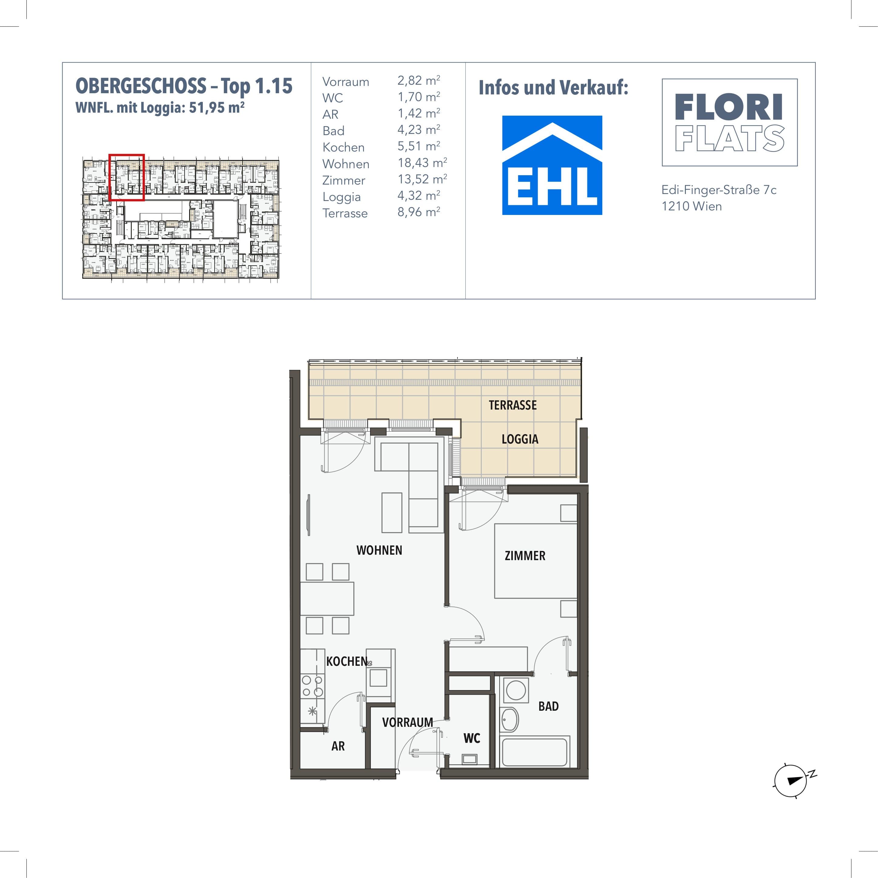 Grundriss 15 — Flori Flats — 2 Zimmer — 47,6 m² — 1st floor