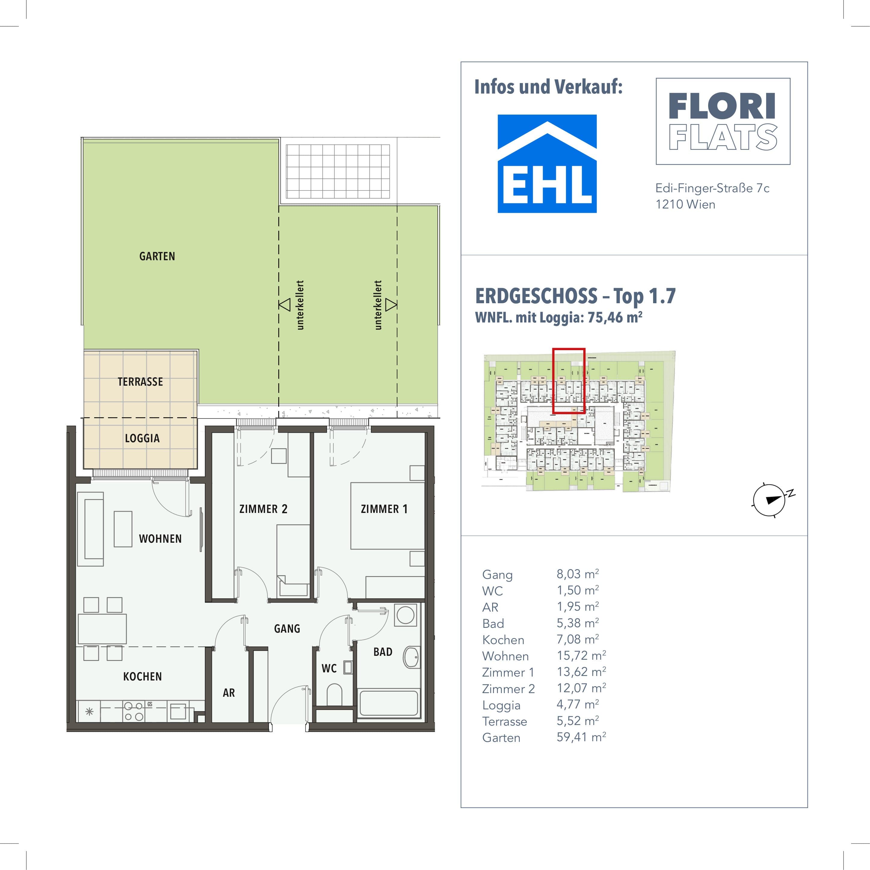 Grundriss 7 — Flori Flats — 3 Zimmer — 65,4 m² — Ground floor