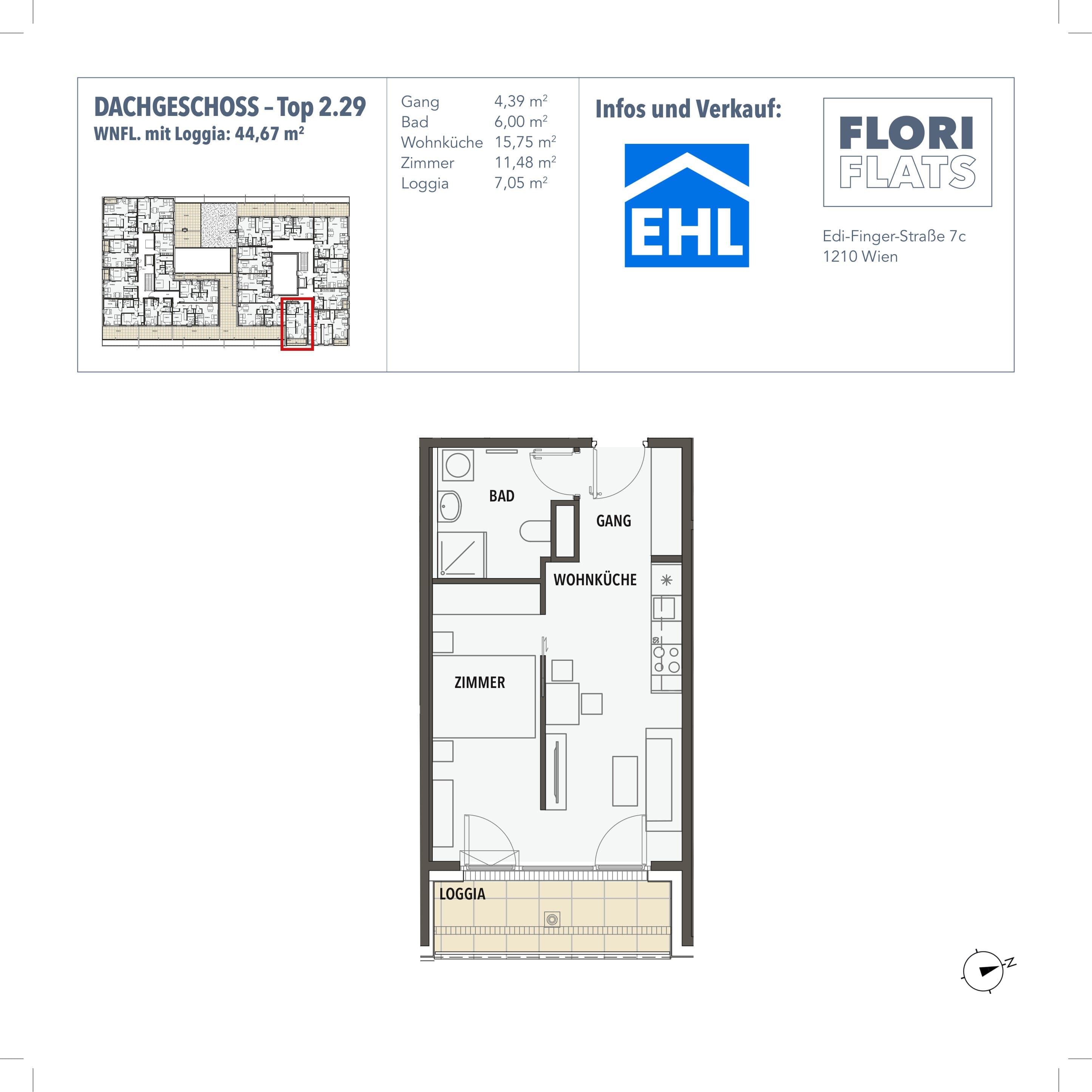 Grundriss 29 — Flori Flats — 1.5 Zimmer — 37,6 m² — 1st attic floor