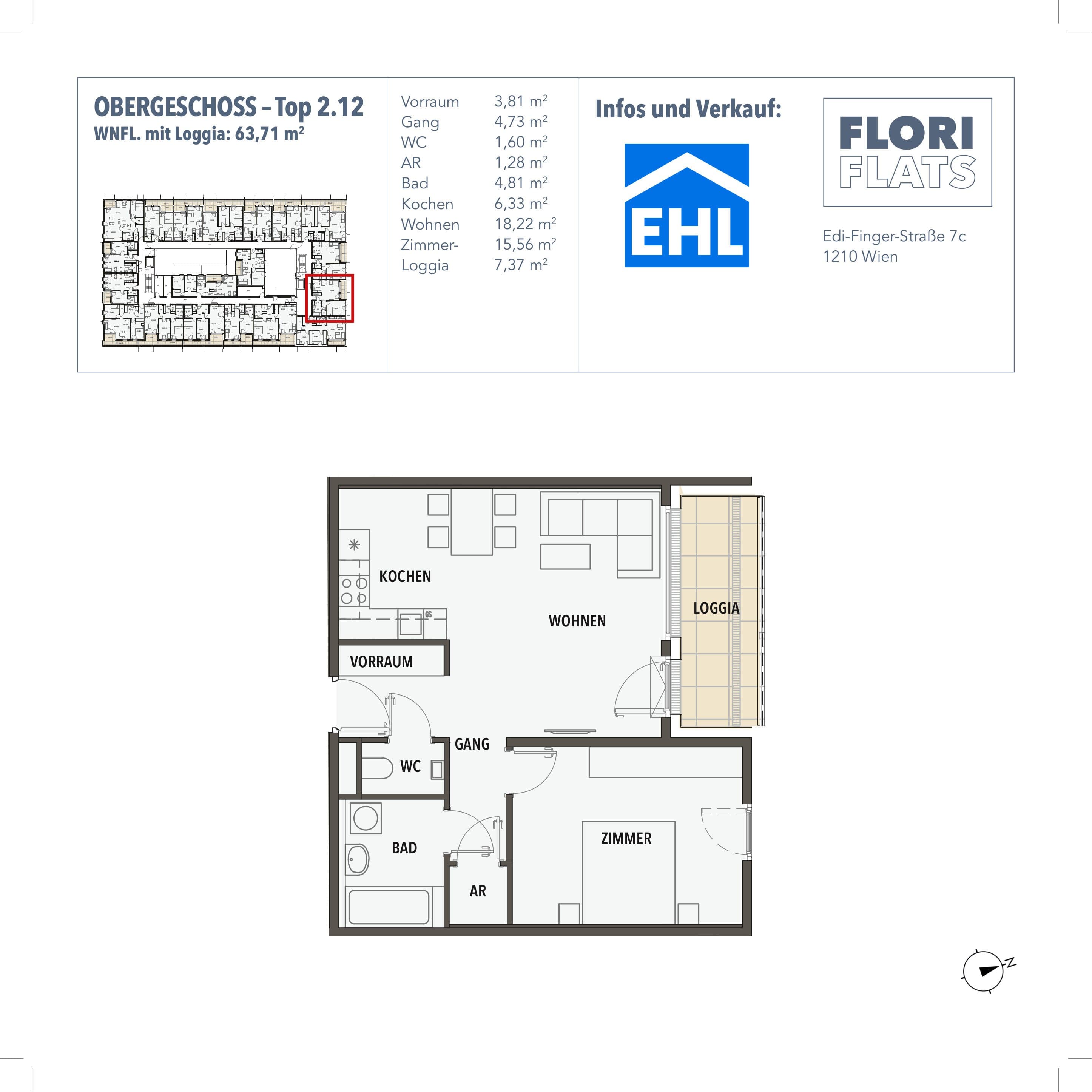 Grundriss 12 — Flori Flats — 2 Zimmer — 56,3 m² — 1st floor