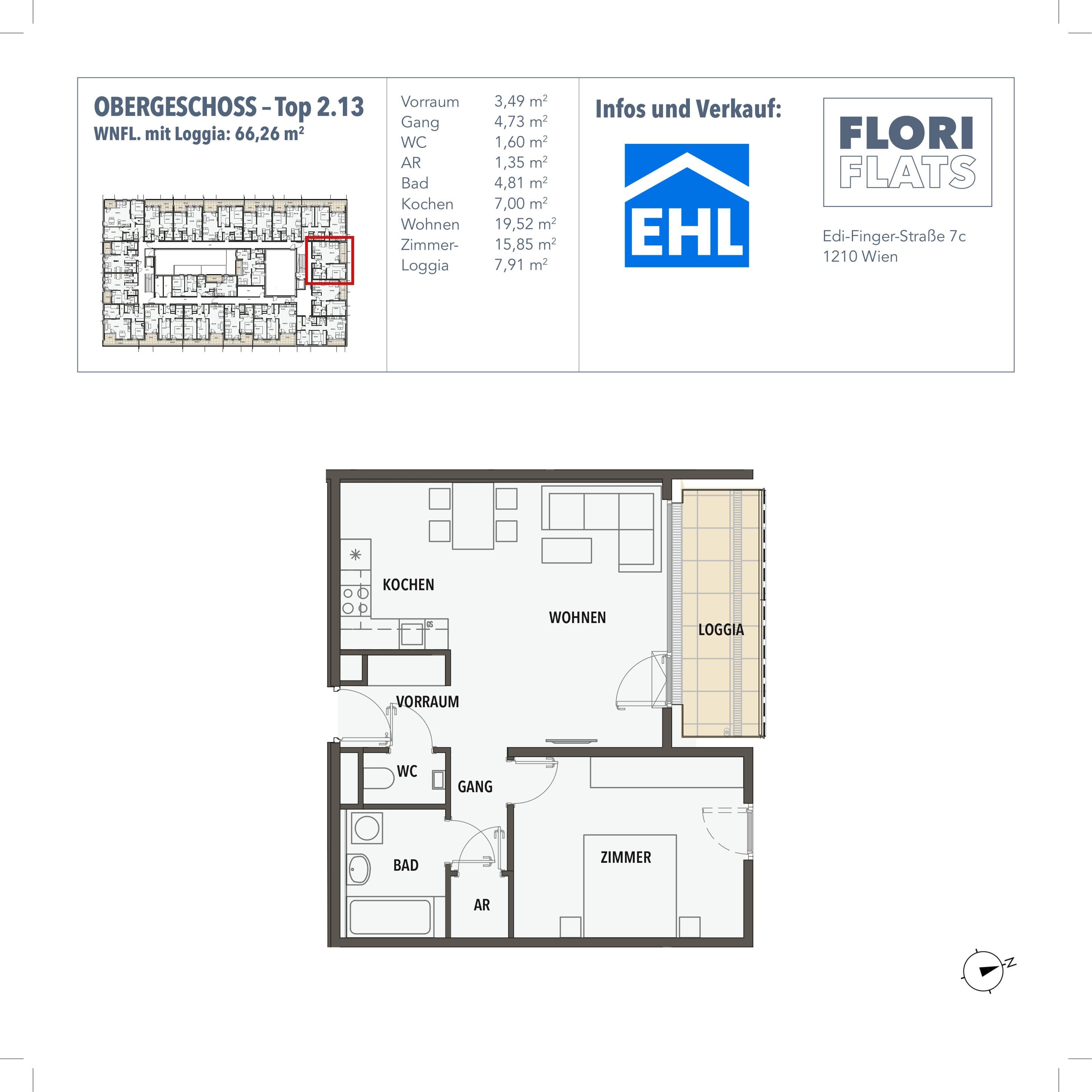 Grundriss 13 — Flori Flats — 2 Zimmer — 58,4 m² — 1st floor