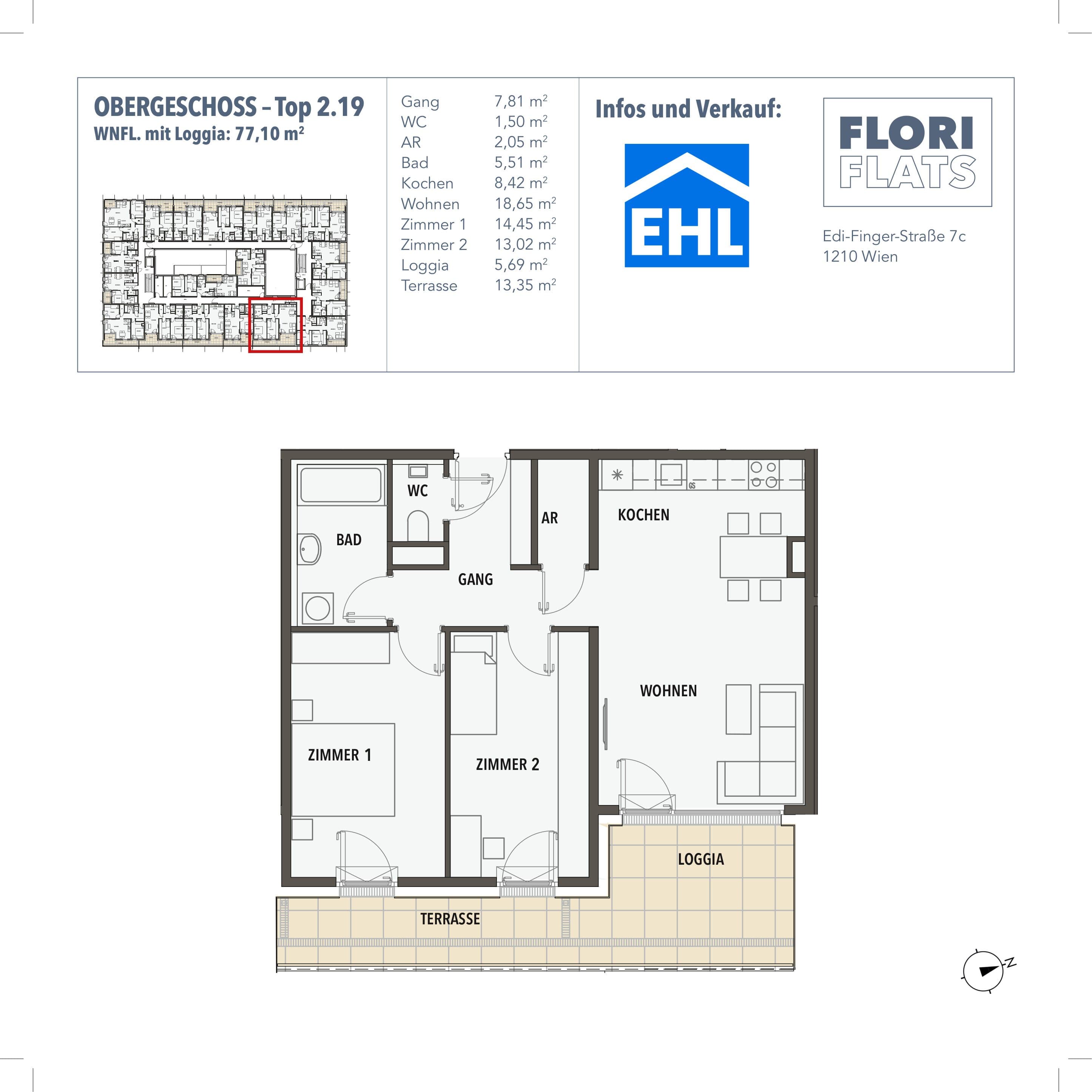 Grundriss 19 — Flori Flats — 3 Zimmer — 71,4 m² — 1st floor