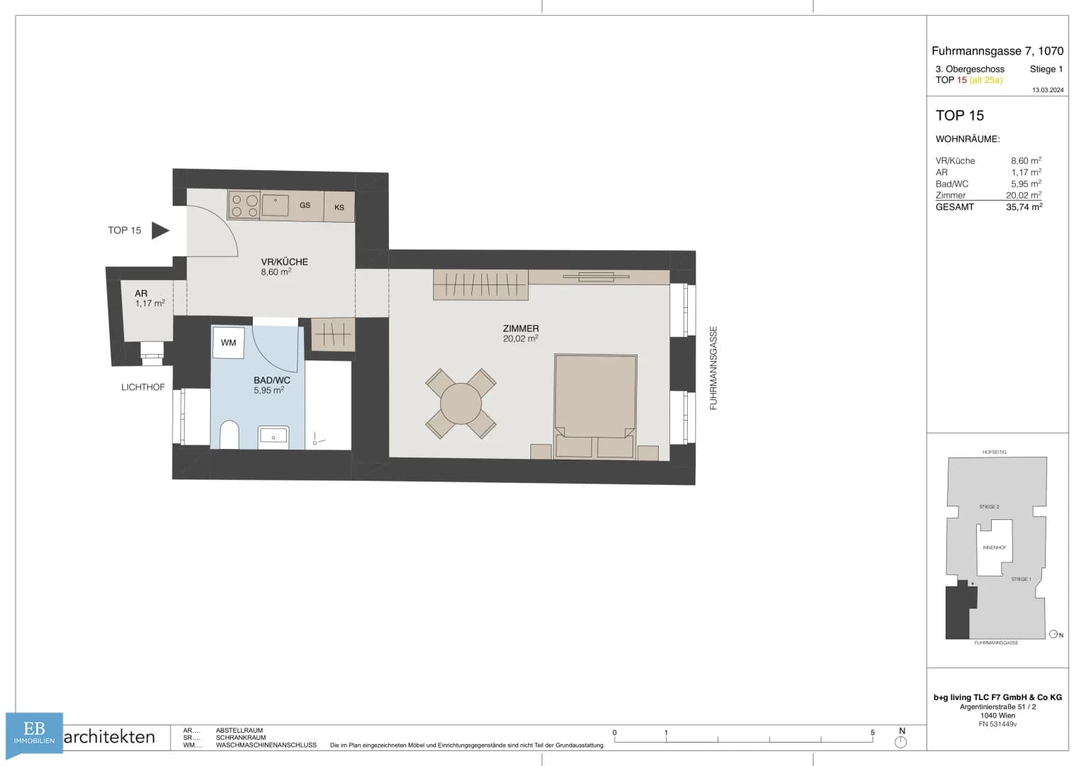 Grundriss Top 15 — Fuhrmannsgasse 7 — 1 Zimmer — 35,7 m² — 3rd floor — Grundriss 2/2