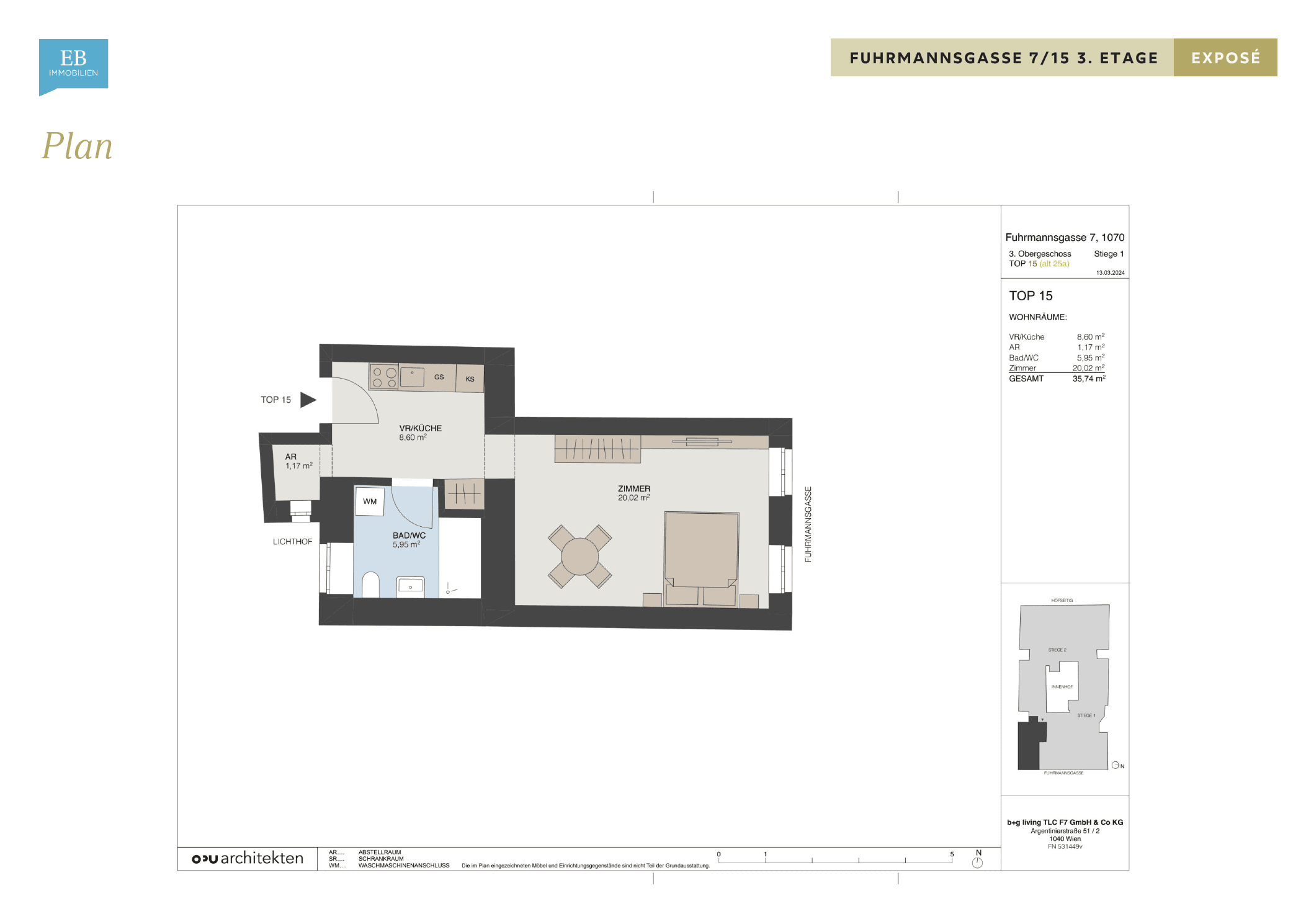 Grundriss Top 15 — Fuhrmannsgasse 7 — 1 Zimmer — 35,7 m² — 3rd floor — Grundriss 1/2