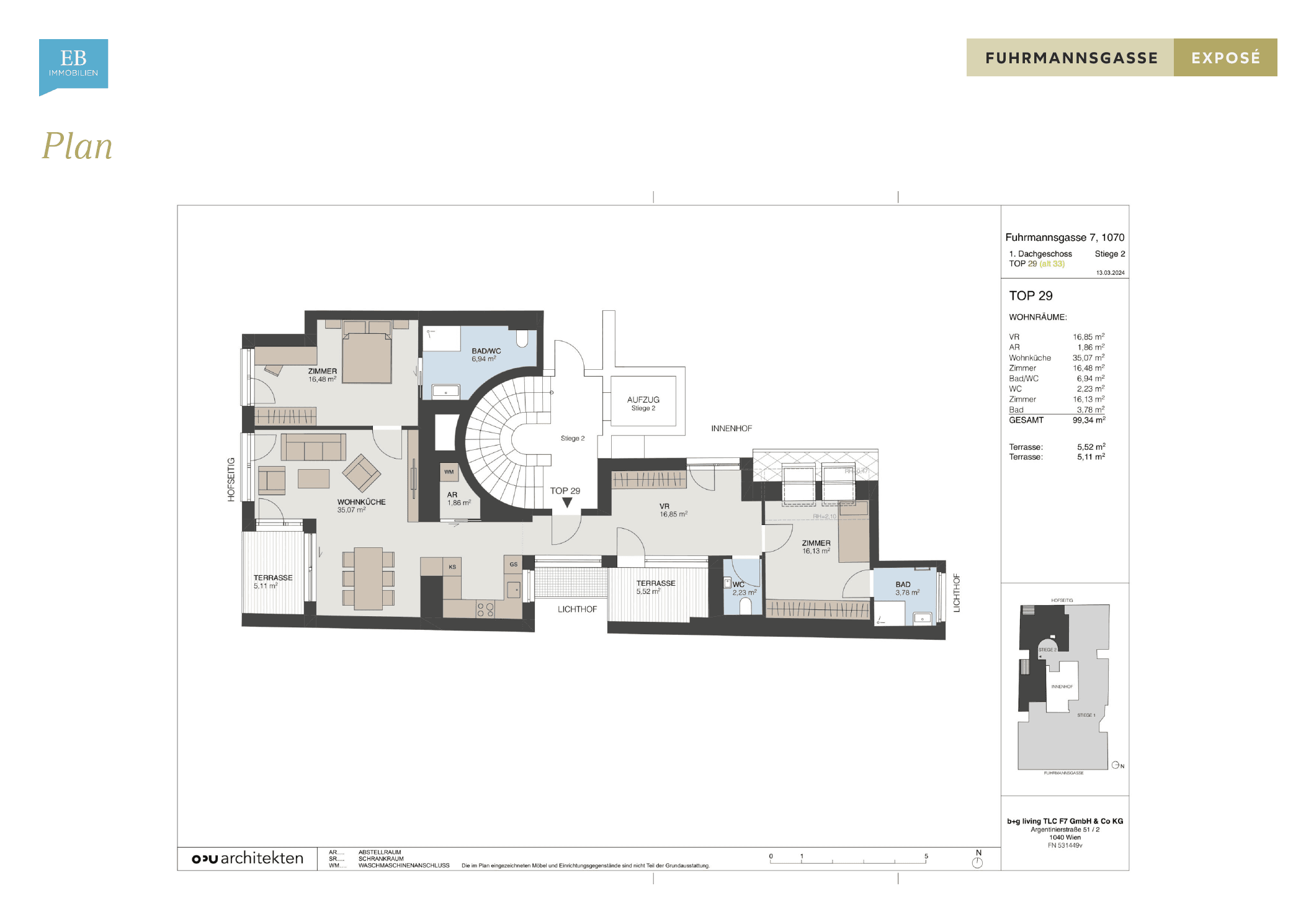 Grundriss Top 29 — Fuhrmannsgasse 7 — 3 Zimmer — 99,3 m² — 1st attic floor — Grundriss 1/2