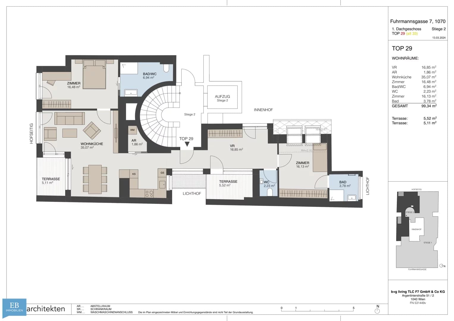 Grundriss Top 29 — Fuhrmannsgasse 7 — 3 Zimmer — 99,3 m² — 1st attic floor — Grundriss 2/2
