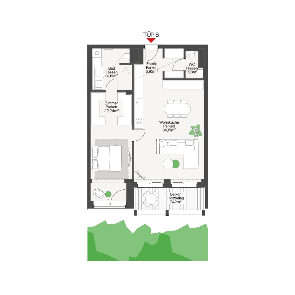 Grundriss SOLO Top 08 — Funkhaus — 2 Zimmer — 75,4 m² — 4th floor