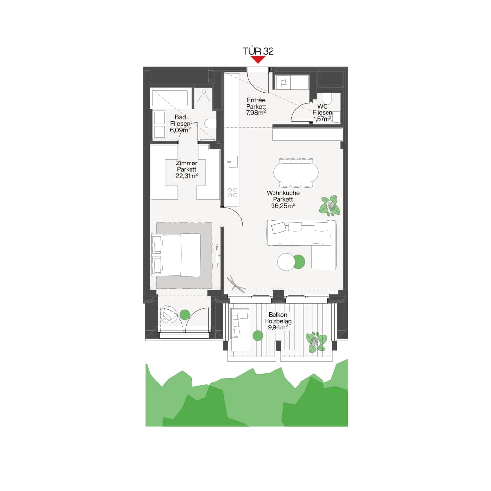 Grundriss SOLO Top 32 — Funkhaus — 2 Zimmer — 74,3 m² — 4th floor