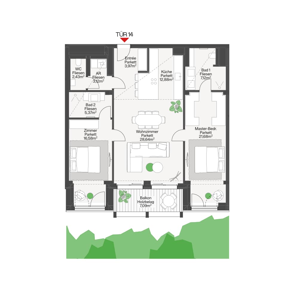 Grundriss SOLO Top 14 — Funkhaus — 3 Zimmer — 101,8 m² — 4th floor