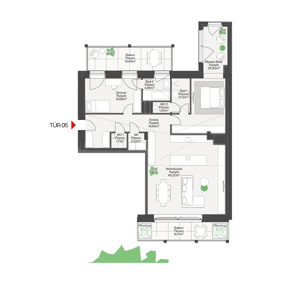 Grundriss CODA Top 05 — Funkhaus — 3 Zimmer — 114,9 m² — 4th floor
