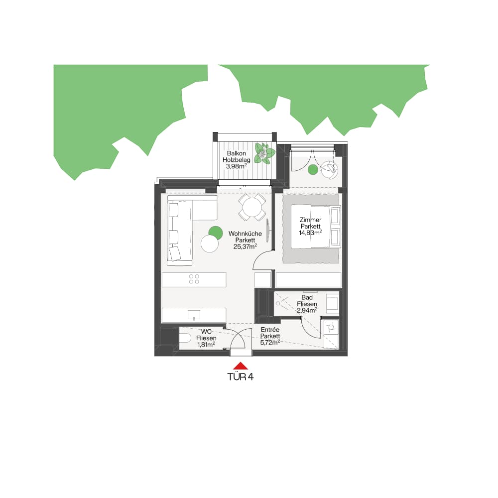 Grundriss SOLO Top 04 — Funkhaus — 2 Zimmer — 50,7 m² — 4th floor