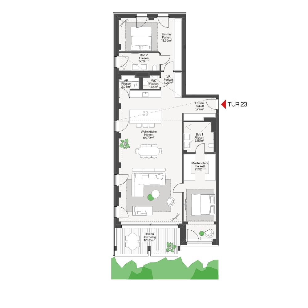 Grundriss SOLO Top 23 — Funkhaus — 3 Zimmer — 131,9 m² — 4th floor
