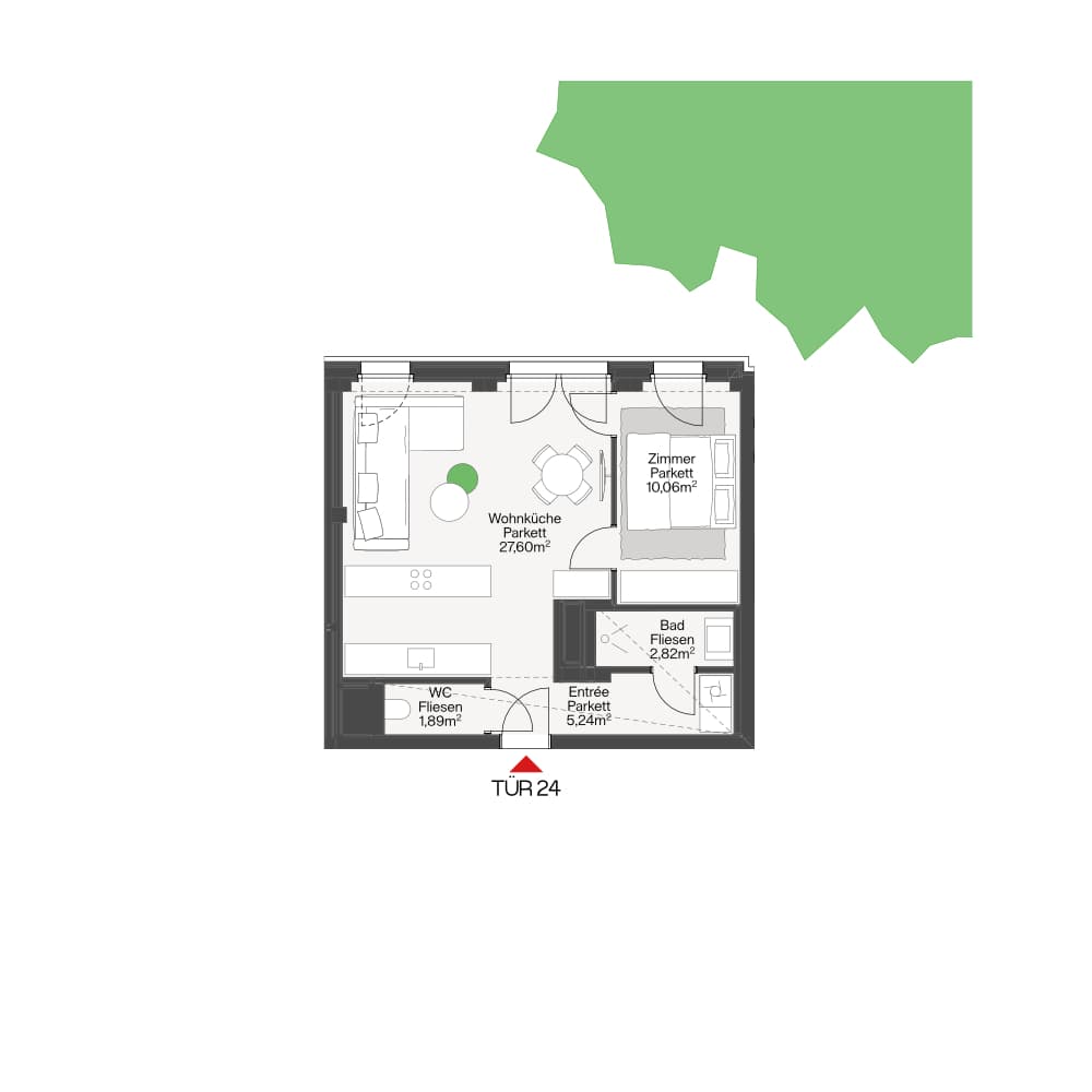 Grundriss SOLO Top 24 — Funkhaus — 2 Zimmer — 47,6 m² — 4th floor