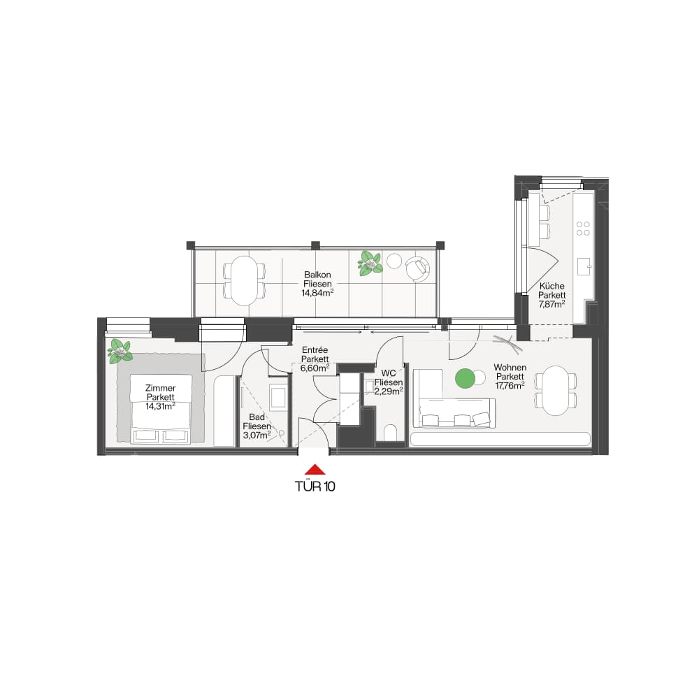 Grundriss CODA Top 10 — Funkhaus — 2 Zimmer — 51,9 m² — 4th floor