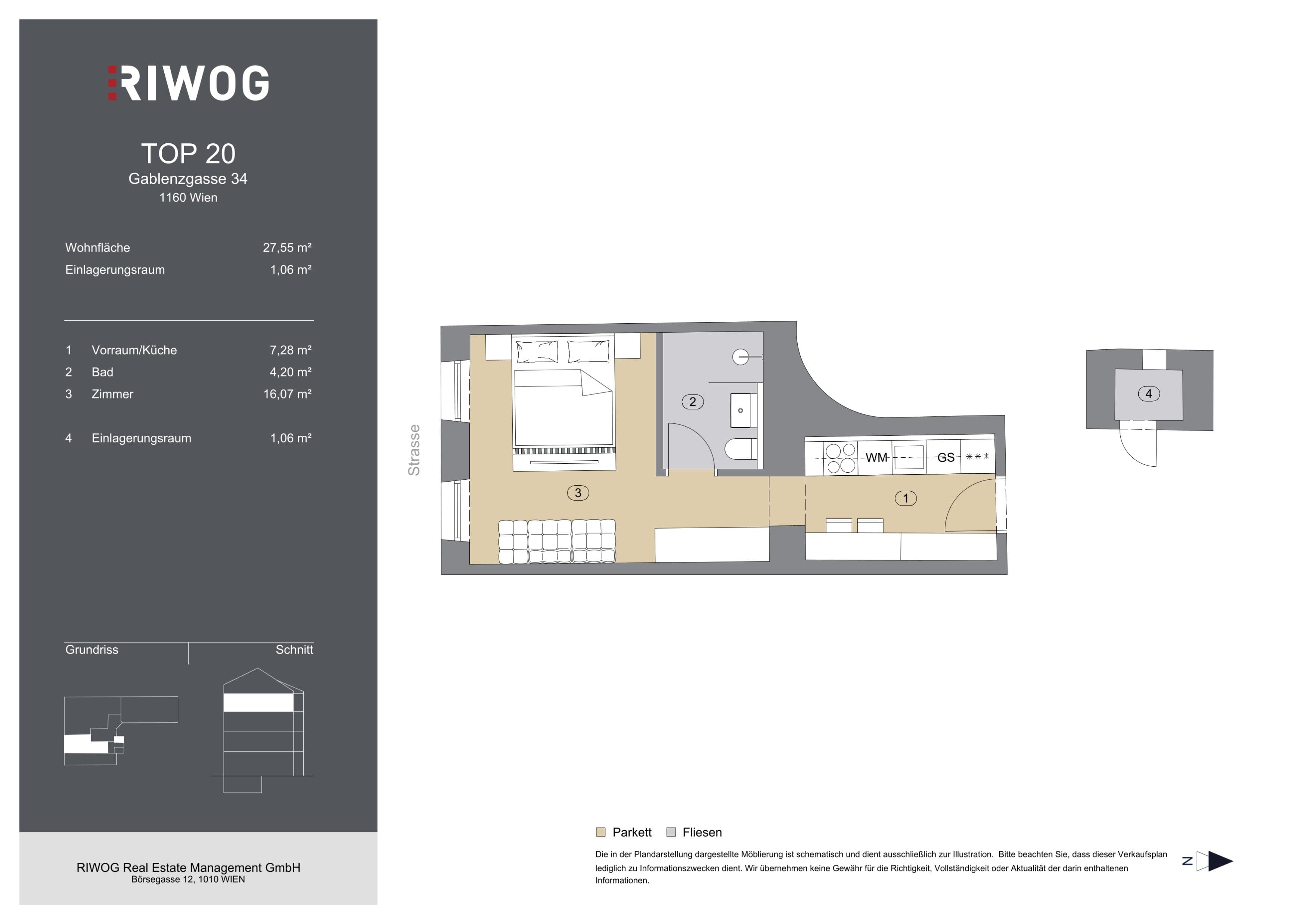 Grundriss Top 20 — Gablenzgasse 34 — 1 Zimmer — 28 m² — 3rd floor — Grundriss 2/2