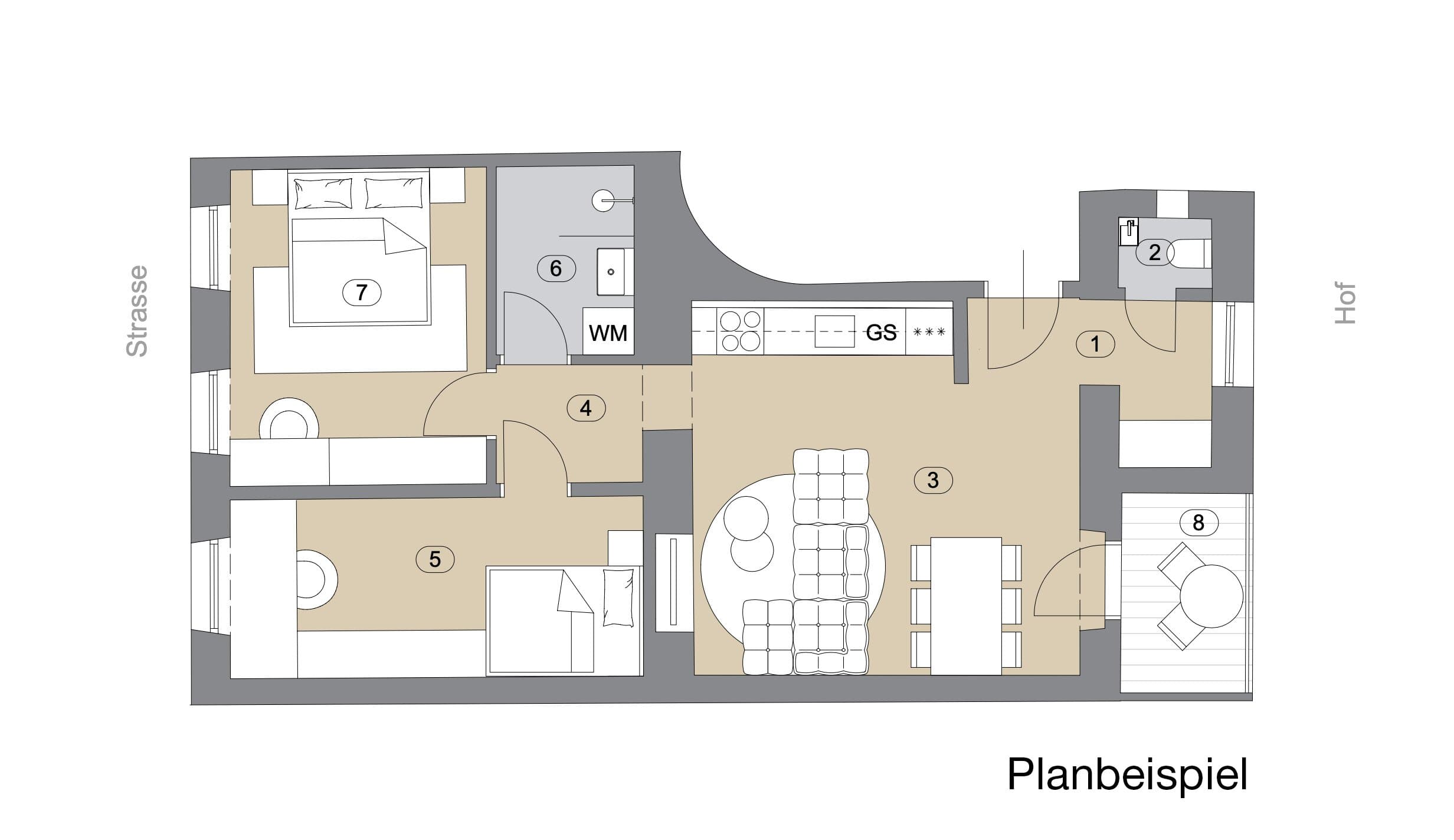 Grundriss Top 12 + 13 — Gablenzgasse 34 — 3 Zimmer — 59 m² — 2nd floor — Grundriss 2/4