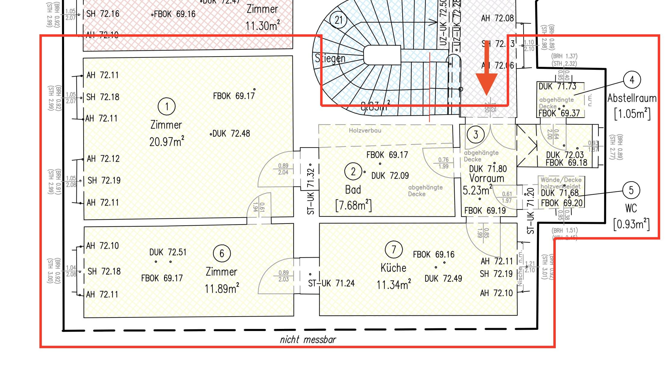 Grundriss Top 12 + 13 — Gablenzgasse 34 — 3 Zimmer — 59 m² — 2nd floor — Grundriss 1/4