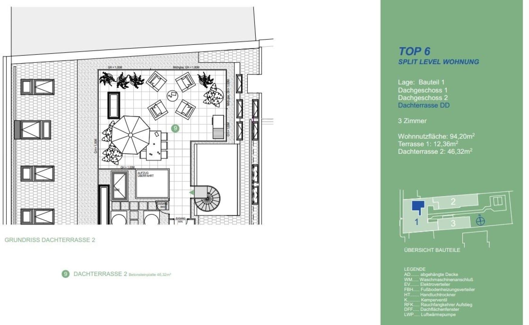 Grundriss Top 6 — Gallgasse 17 — 3 Zimmer — 94 m² — 1st attic floor — Grundriss 2/2