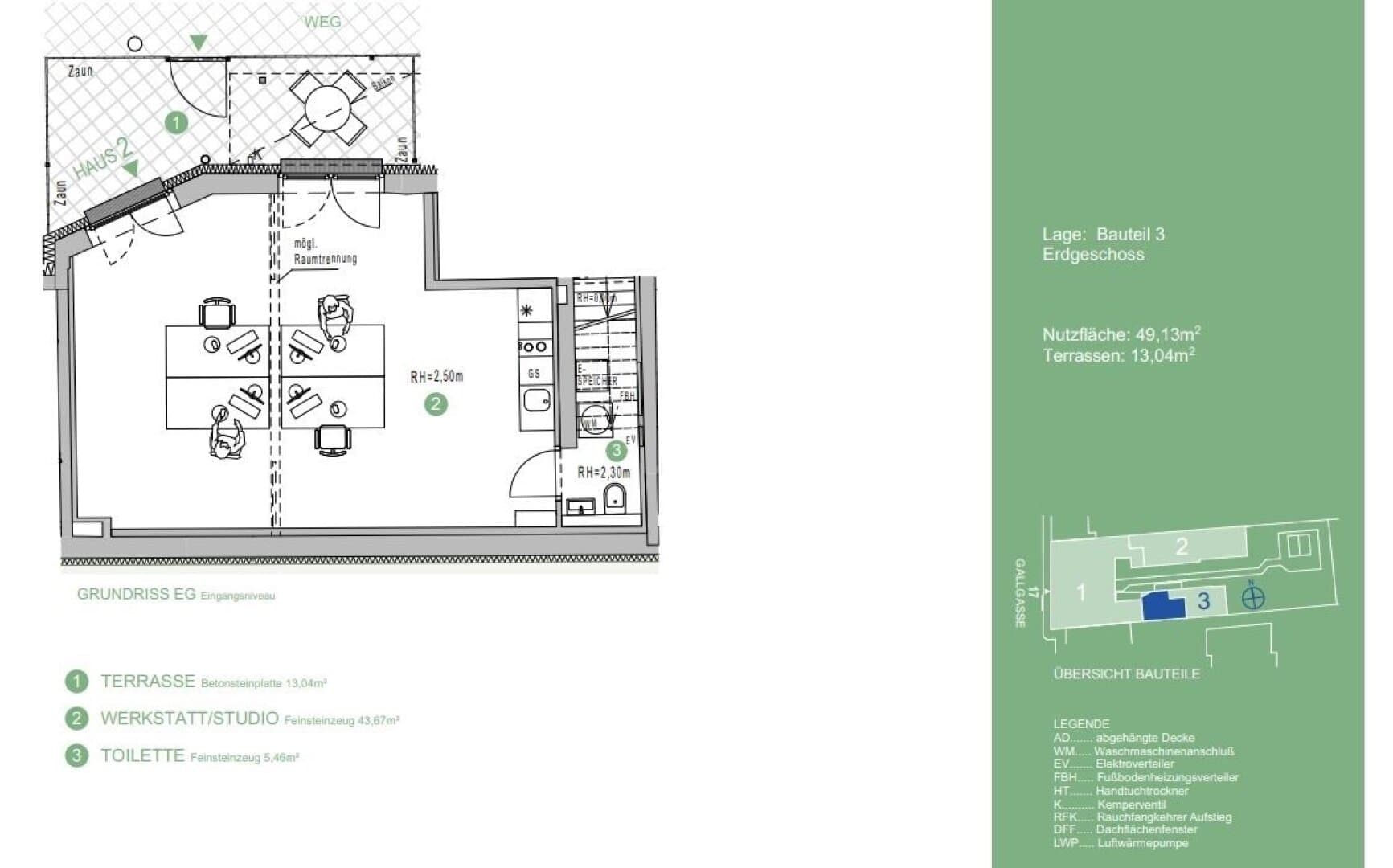 Grundriss Top H2-W — Gallgasse 17 — 2 Zimmer — 49 m² — Ground floor