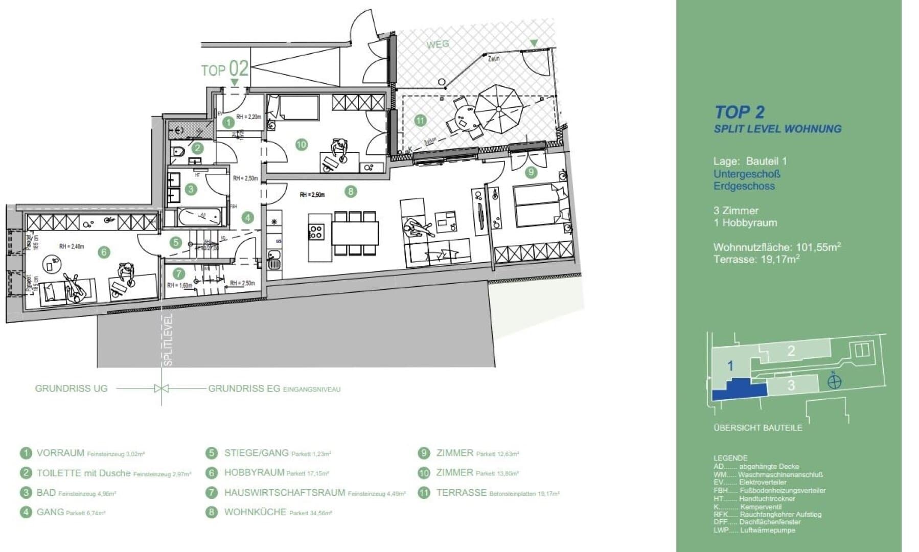 Grundriss Top 2 — Gallgasse 17 — 4 Zimmer — 102 m² — Ground floor