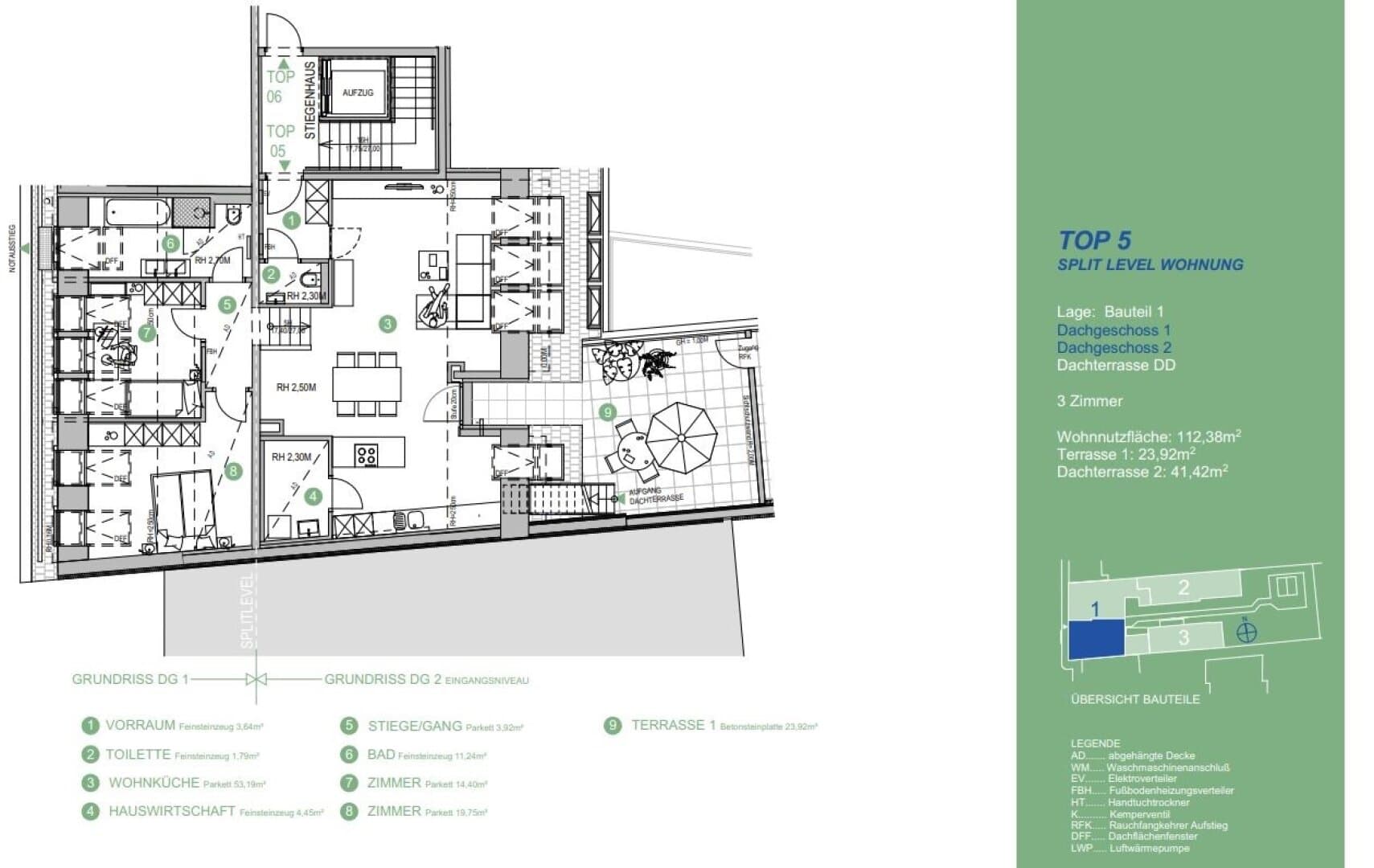Grundriss Top 5 — Gallgasse 17 — 112 m² — 1st attic floor — Grundriss 1/2