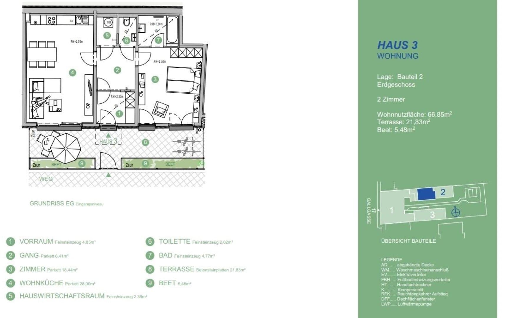 Grundriss Top H3 — Gallgasse 17 — 2 Zimmer — 67 m² — Ground floor