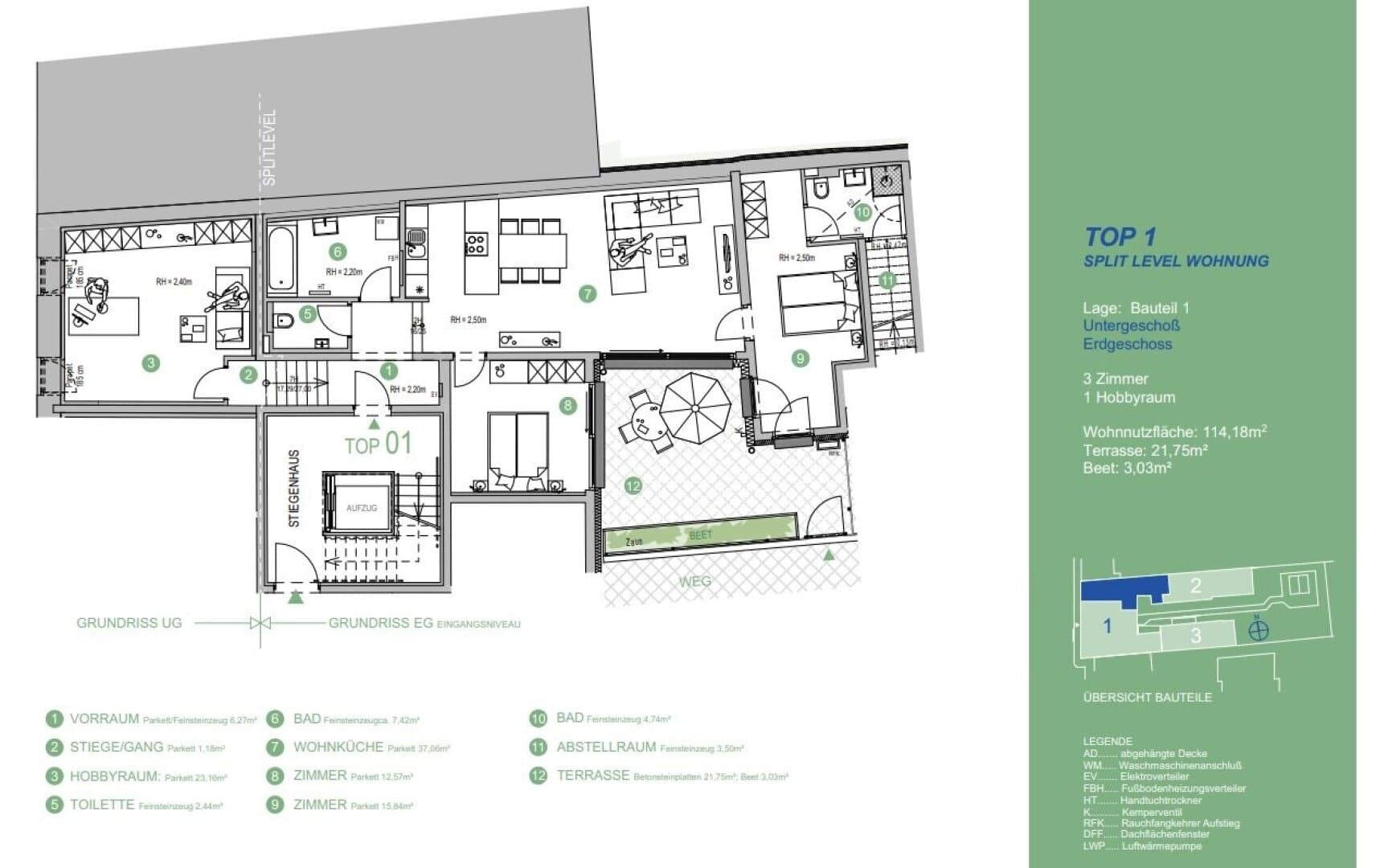 Grundriss Top 1 — Gallgasse 17 — 4 Zimmer — 114 m² — Ground floor