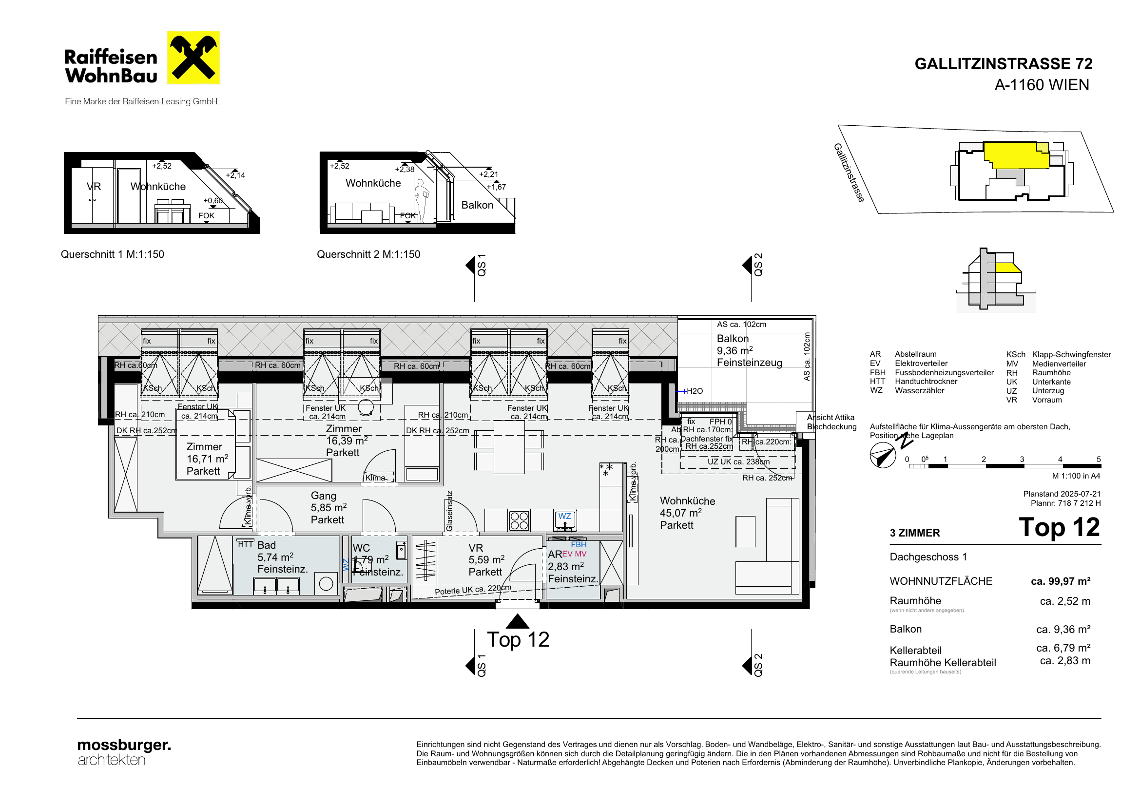 Grundriss Top 12 — Gallitzinstraße 72 — 3 Zimmer — 100 m² — 1st attic floor