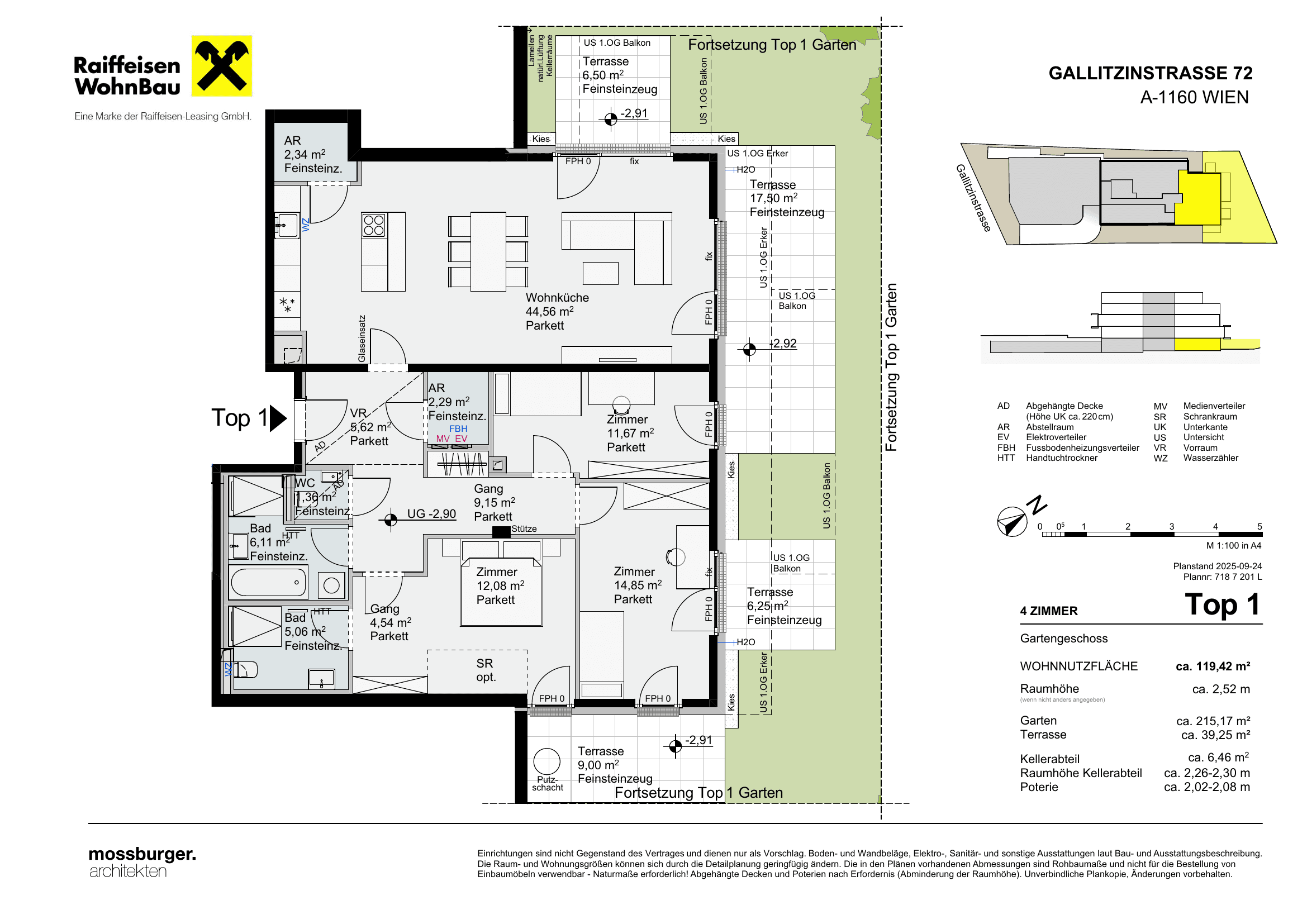 Grundriss Top 1 — Gallitzinstraße 72 — 4 Zimmer — 119,6 m² — Ground floor — Grundriss 1/2