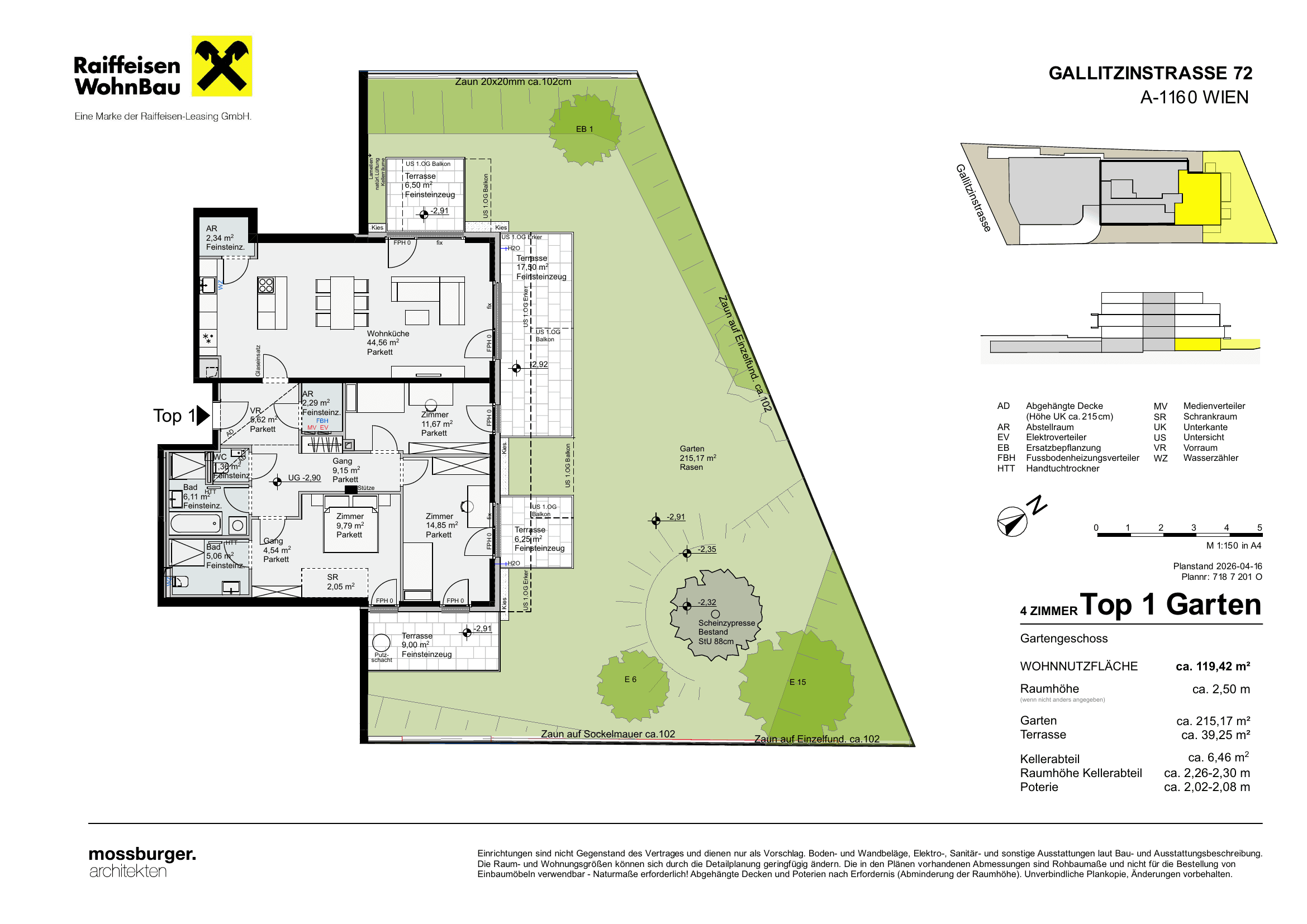 Grundriss Top 1 — Gallitzinstraße 72 — 4 Zimmer — 119,6 m² — Ground floor — Grundriss 2/2
