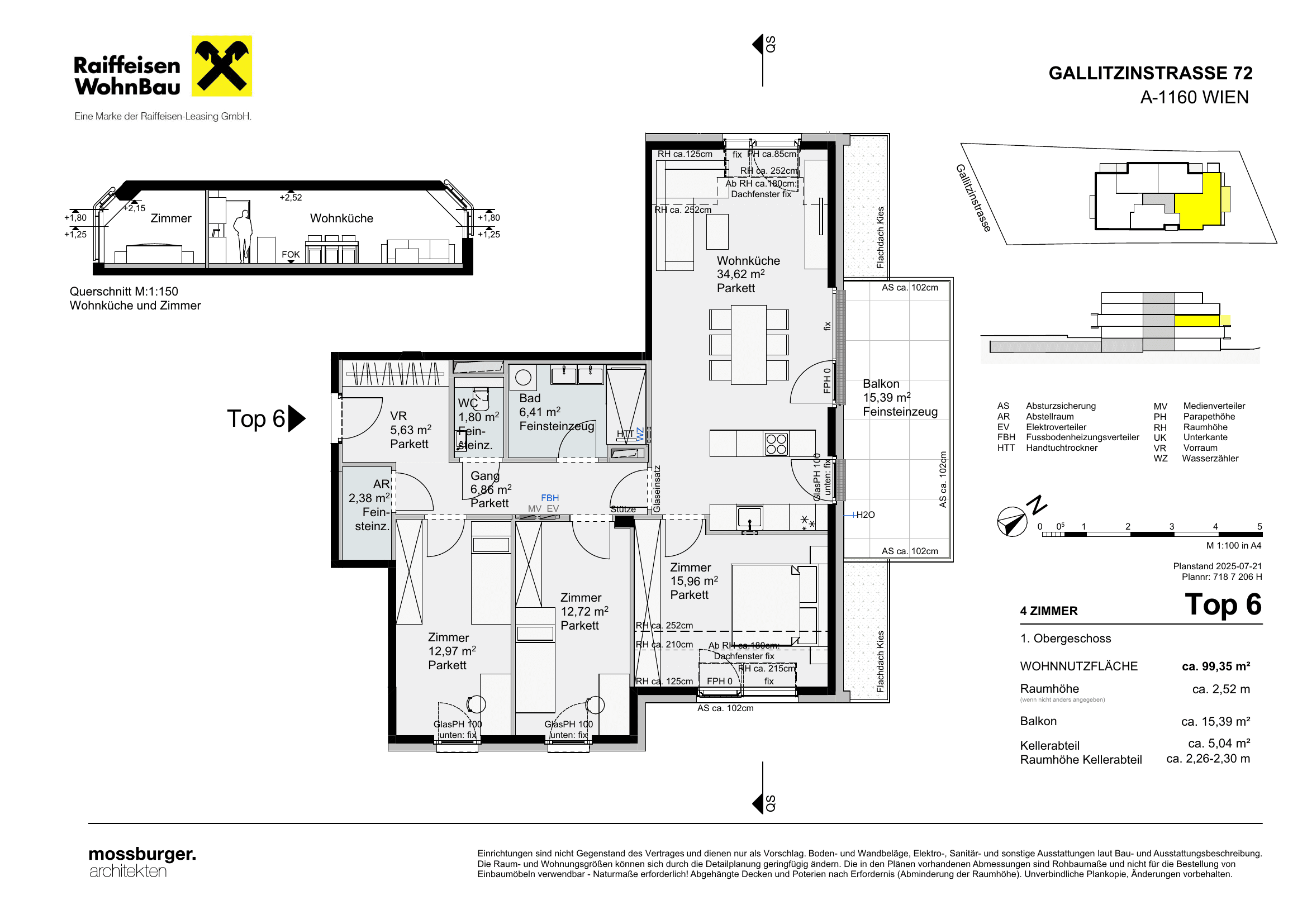 Grundriss Top 6 — Gallitzinstraße 72 — 4 Zimmer — 99,3 m² — 1st floor