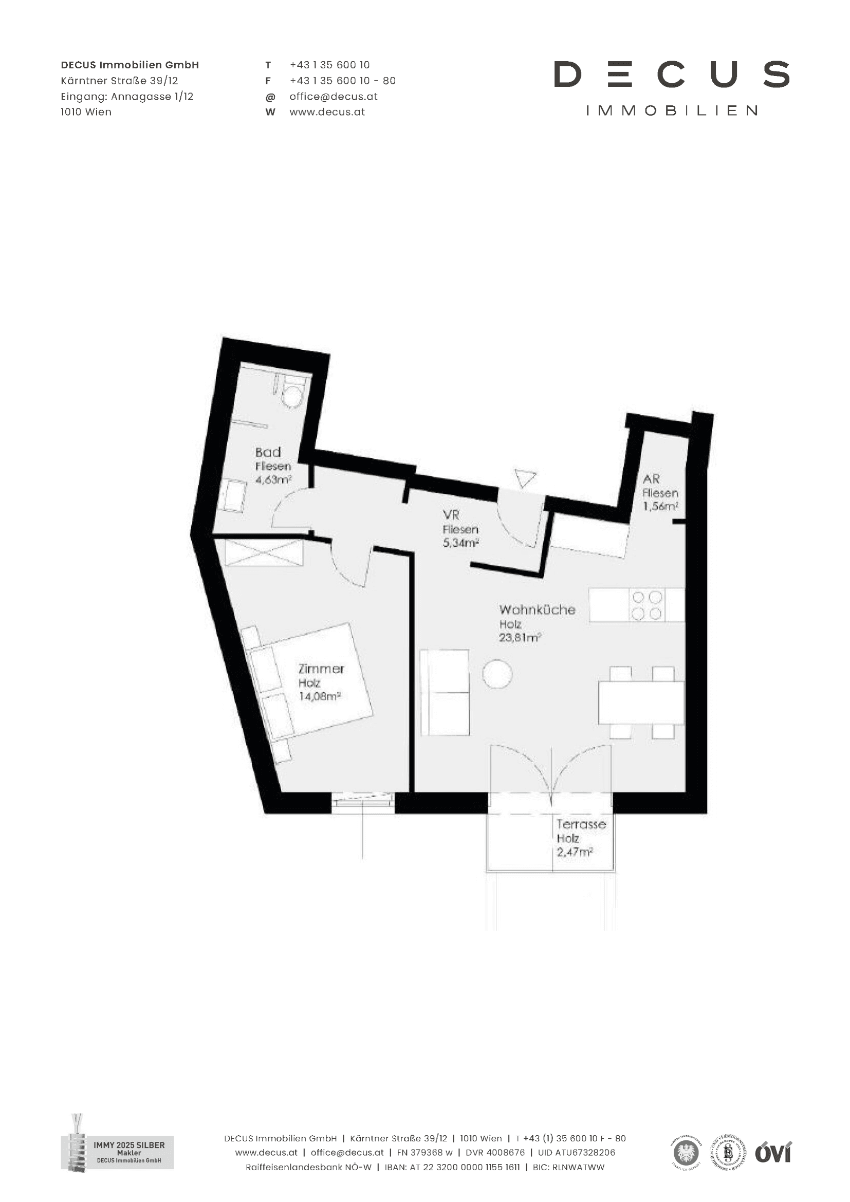 Grundriss Top 3 (Anlegerwohnung) — Gartenheimstraße 17 — 2 Zimmer — 49,4 m² — 1st floor