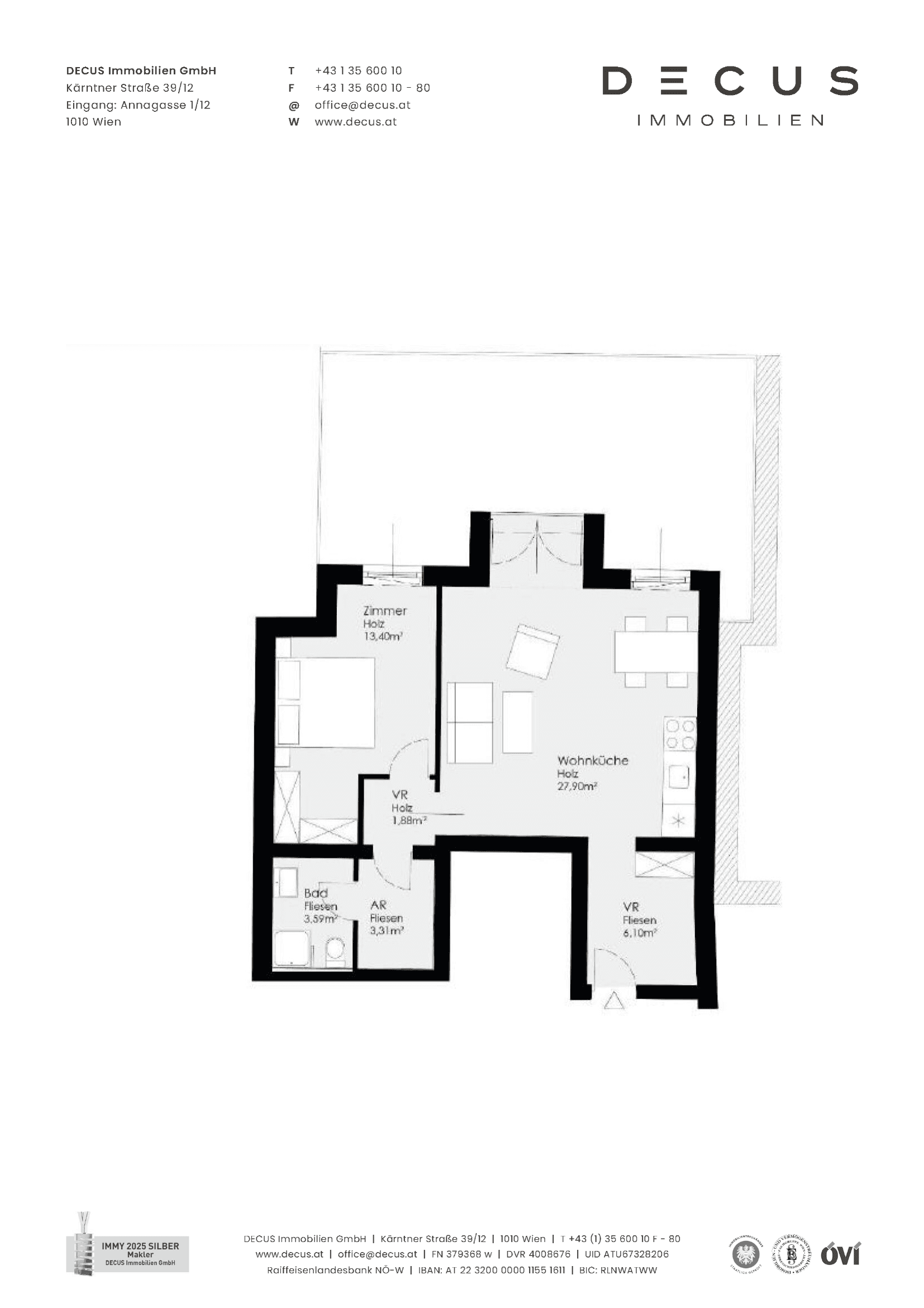 Grundriss Top 4 (Anlegerwohnung) — Gartenheimstraße 17 — 2 Zimmer — 56,2 m² — 1st floor