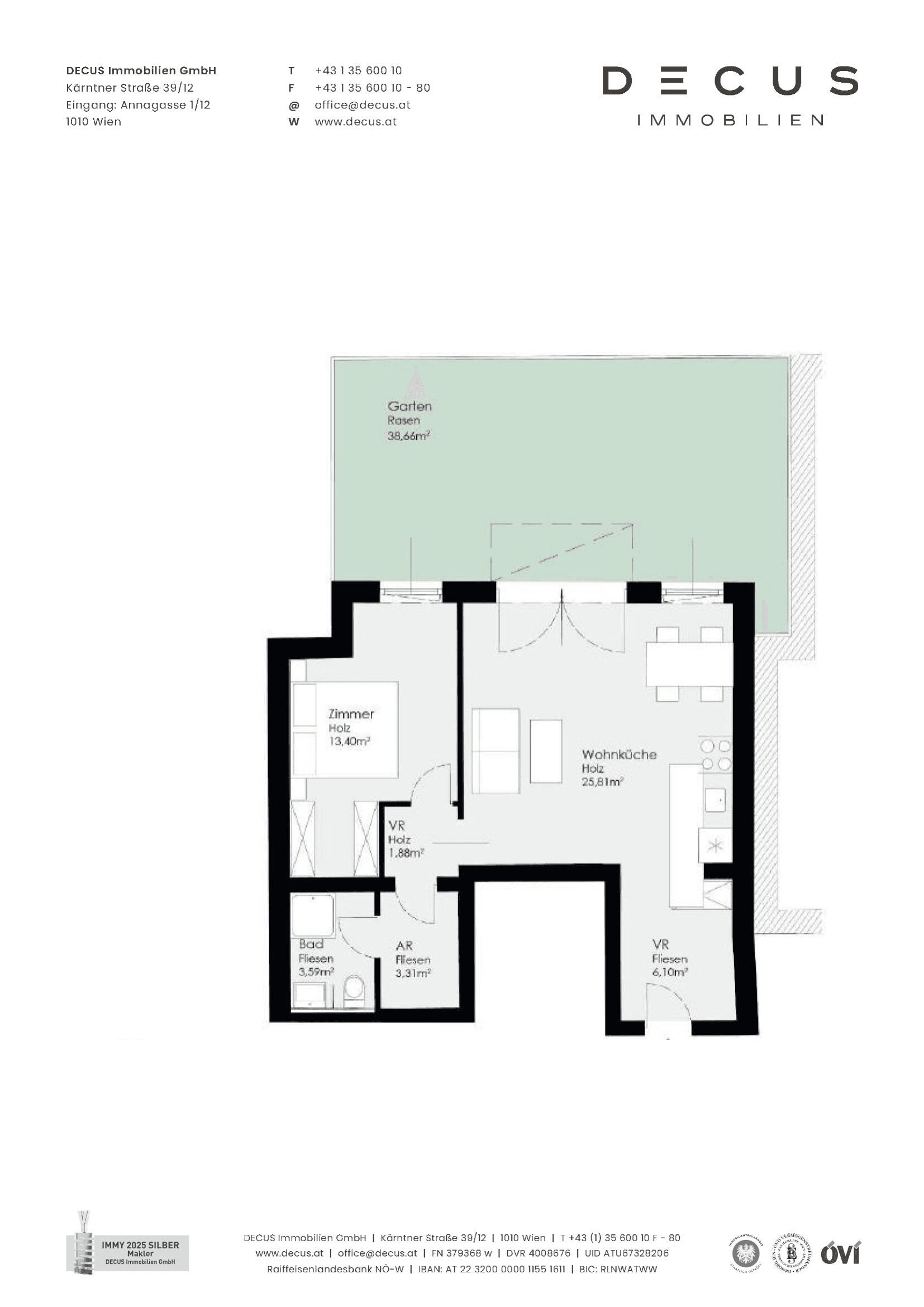 Grundriss Top 2 (Anlegerwohnung) — Gartenheimstraße 17 — 2 Zimmer — 54,1 m² — Ground floor