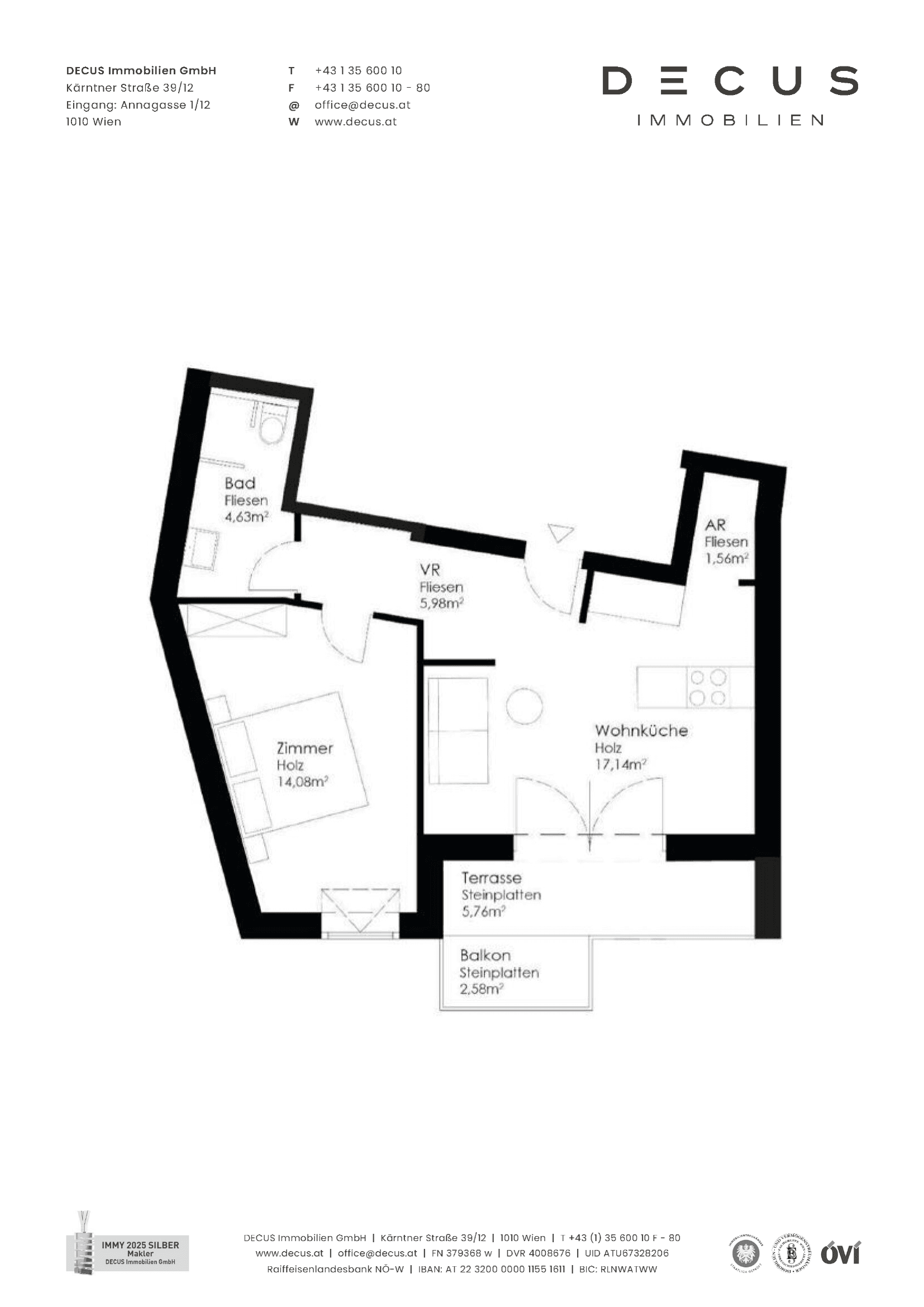 Grundriss Top 5 (Anlegerwohnung) — Gartenheimstraße 17 — 2 Zimmer — 43,4 m² — 2nd floor